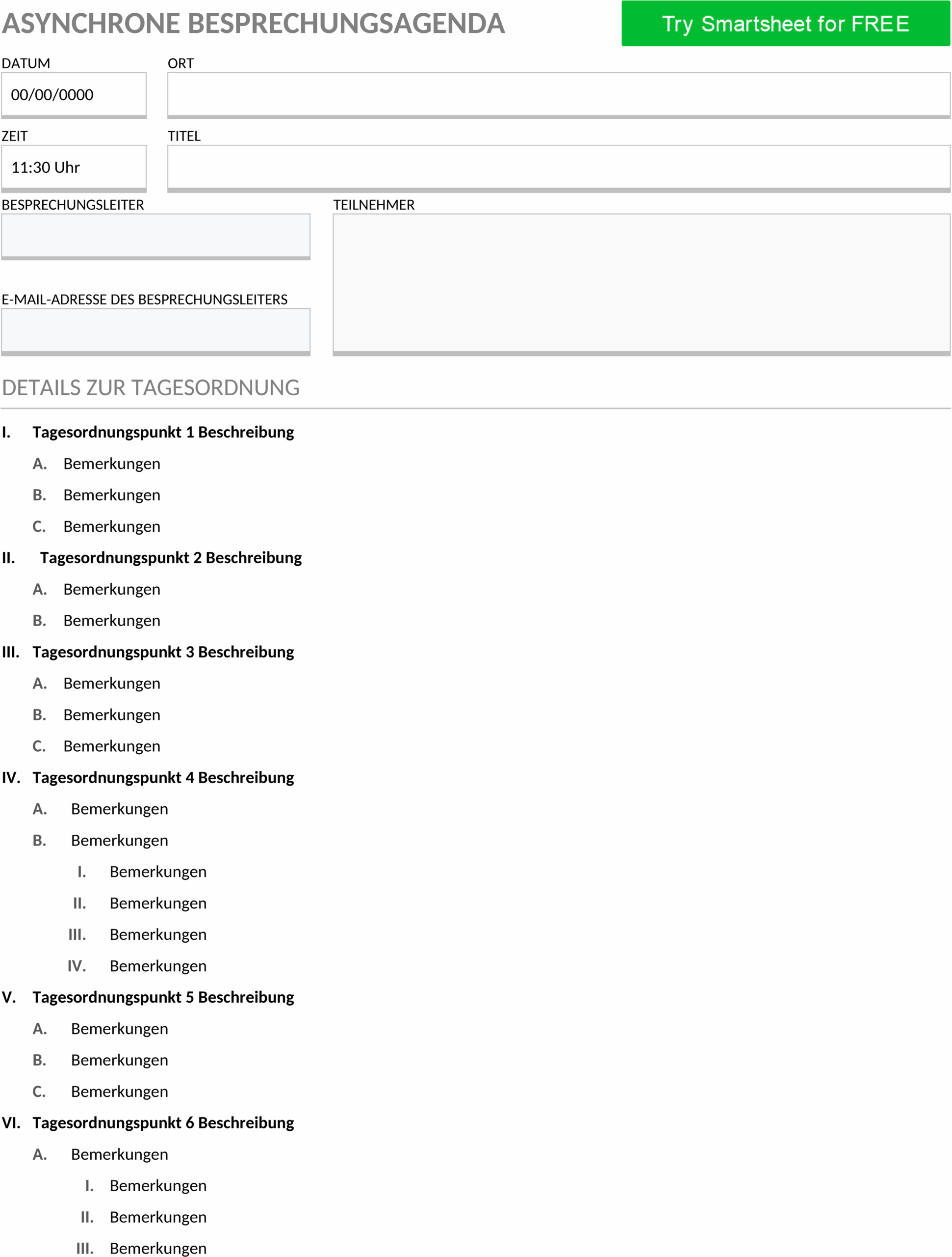 Word-Vorlage für Asynchrone Meeting-Tagesordnung