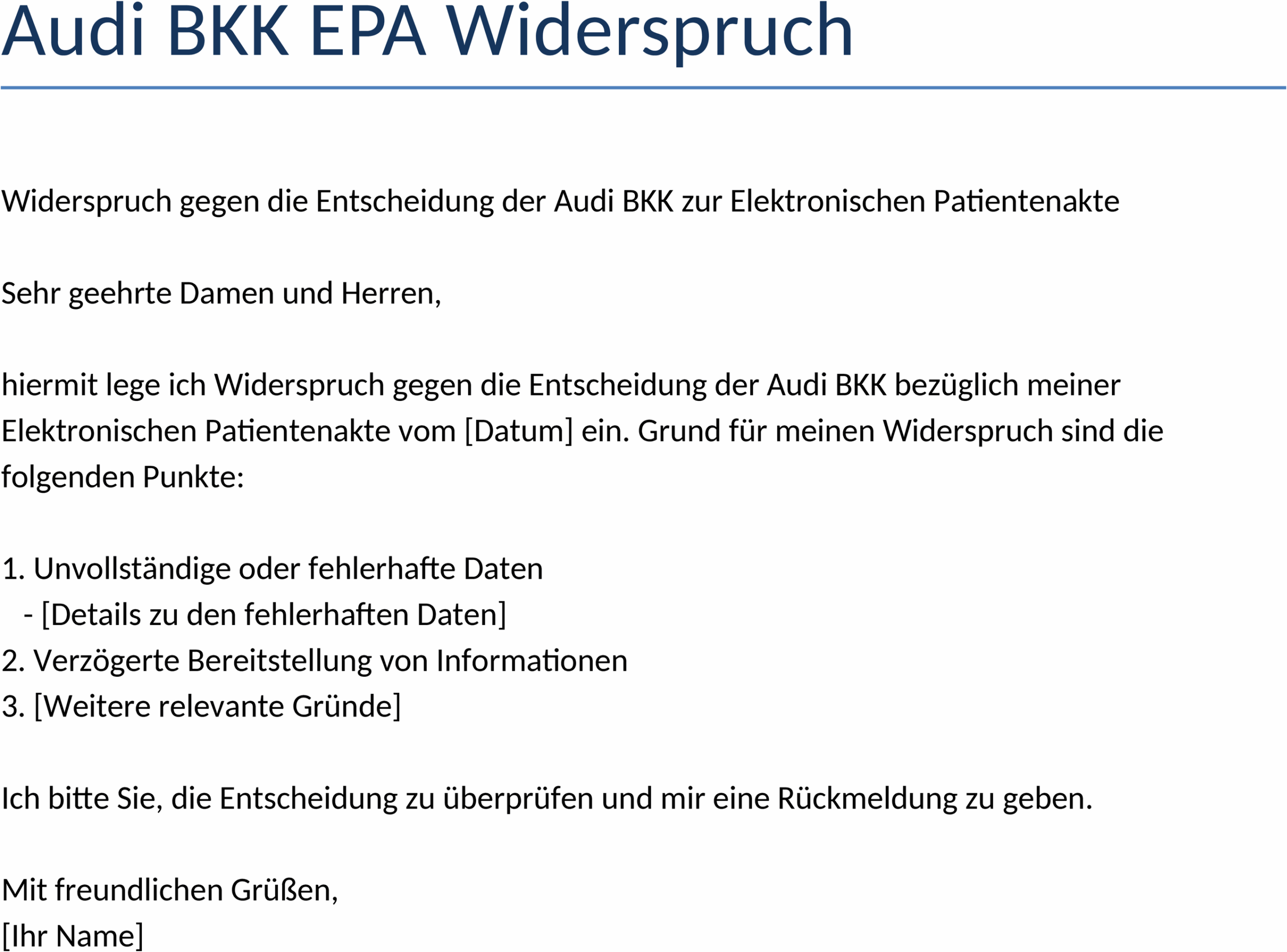 Word-Vorlage Audi BKK EPA Widerspruch