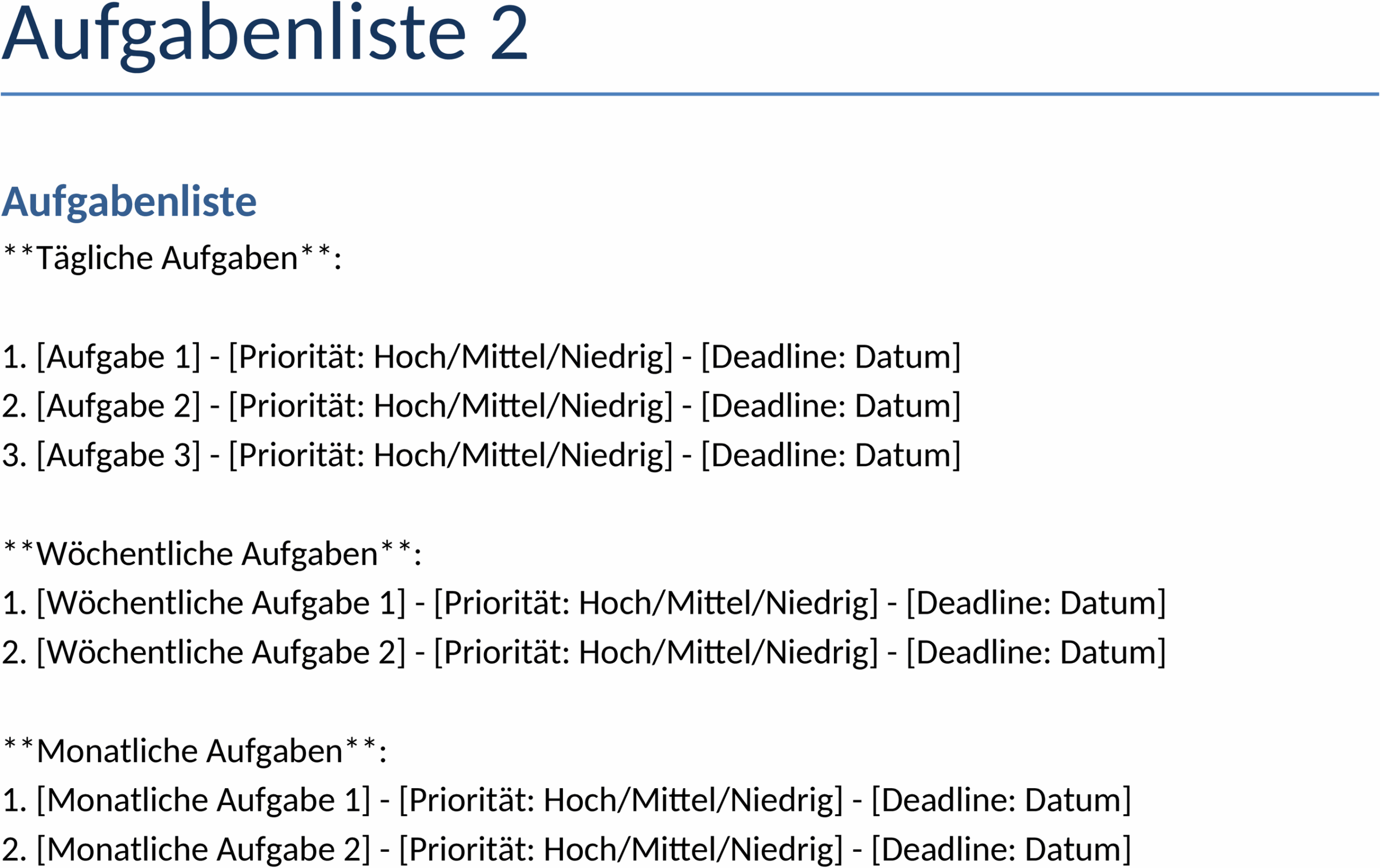 Word-Vorlage für eine Aufgabenliste