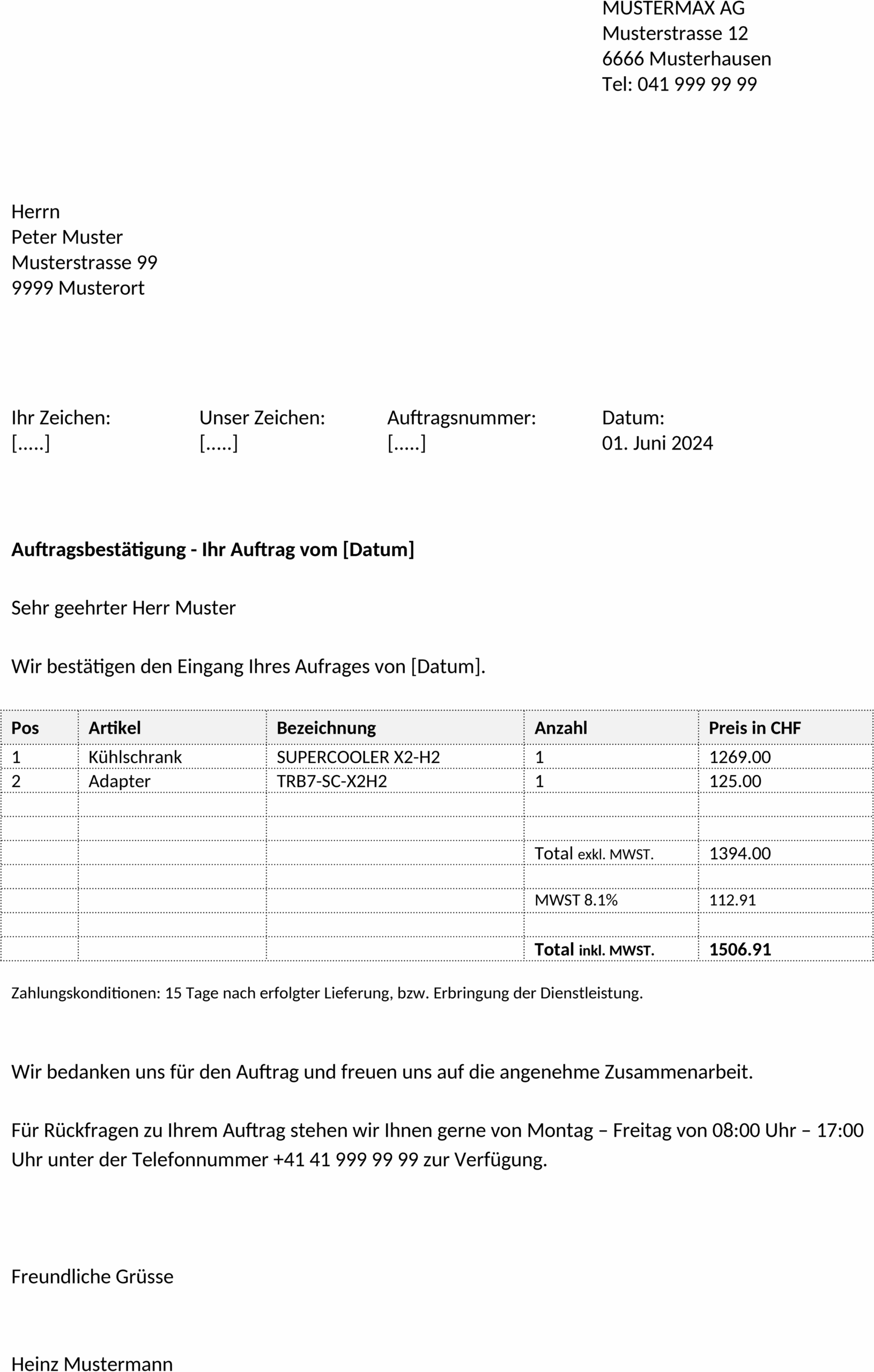 Word-Vorlage Auftragsbestaetigung
