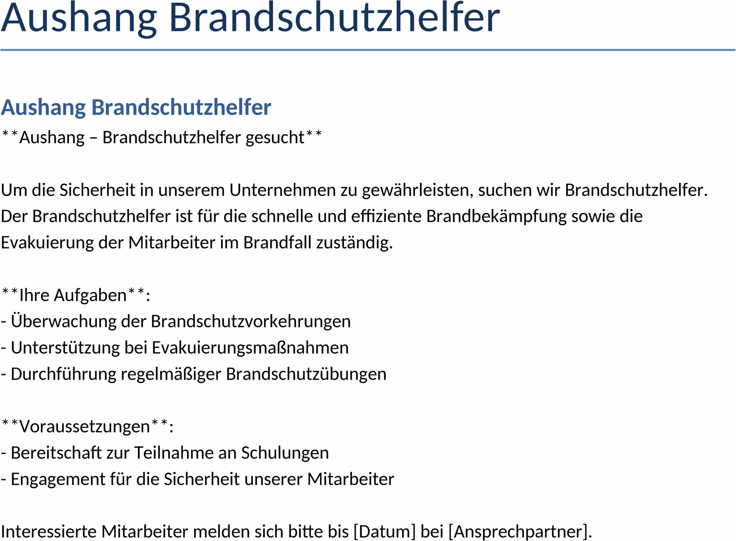 Word-Vorlage Aushang Brandschutzhelfer
