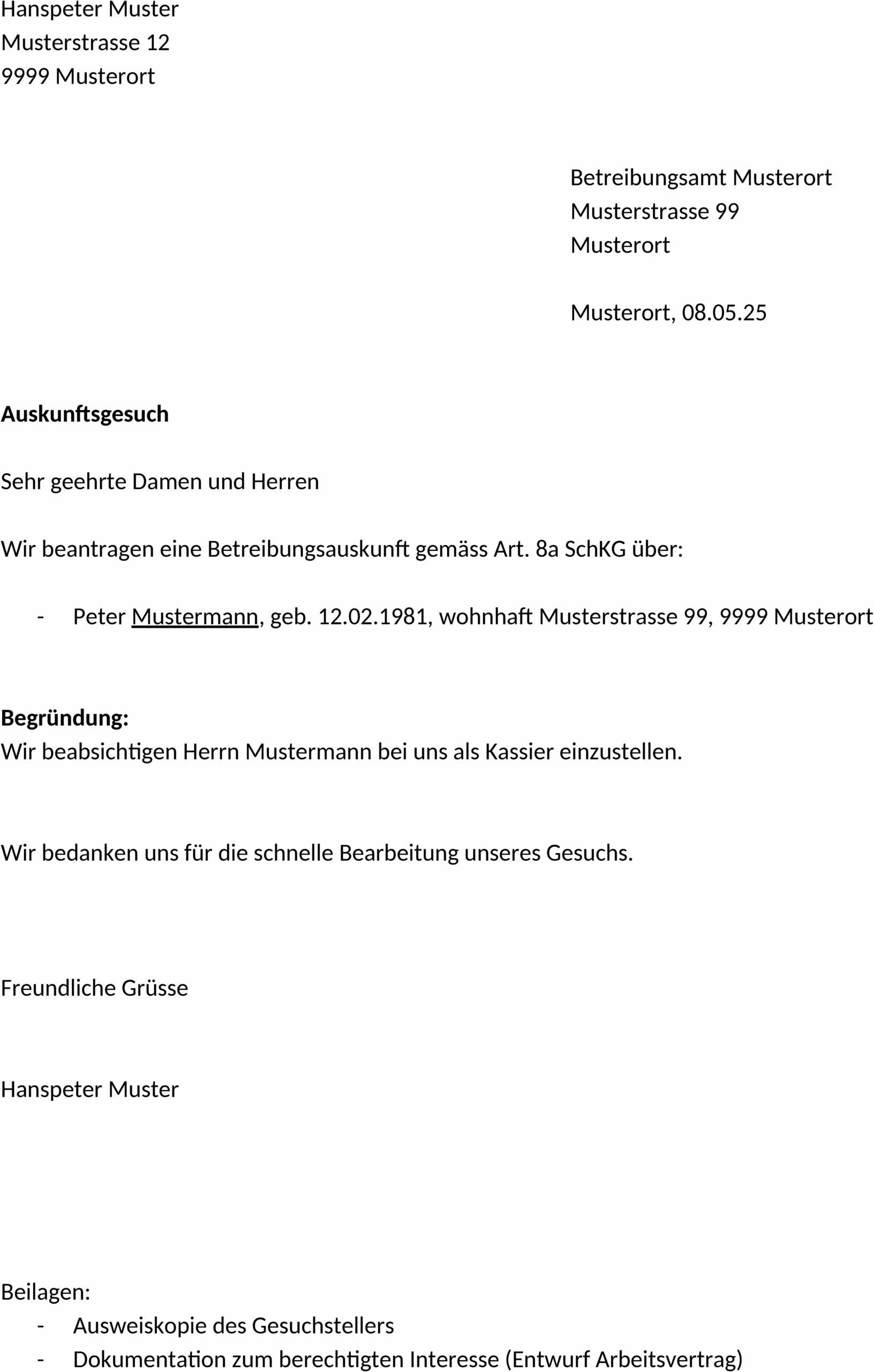 Word-Vorlage: Auskunft über Dritte