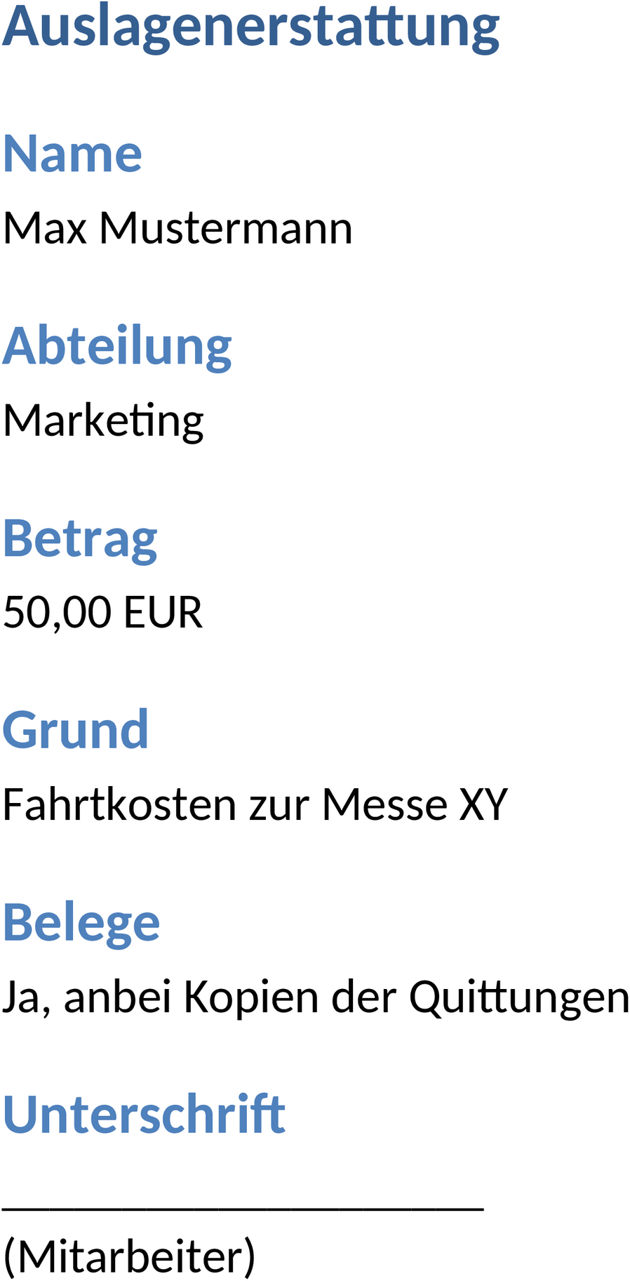 Word-Vorlage für Auslagenerstattung