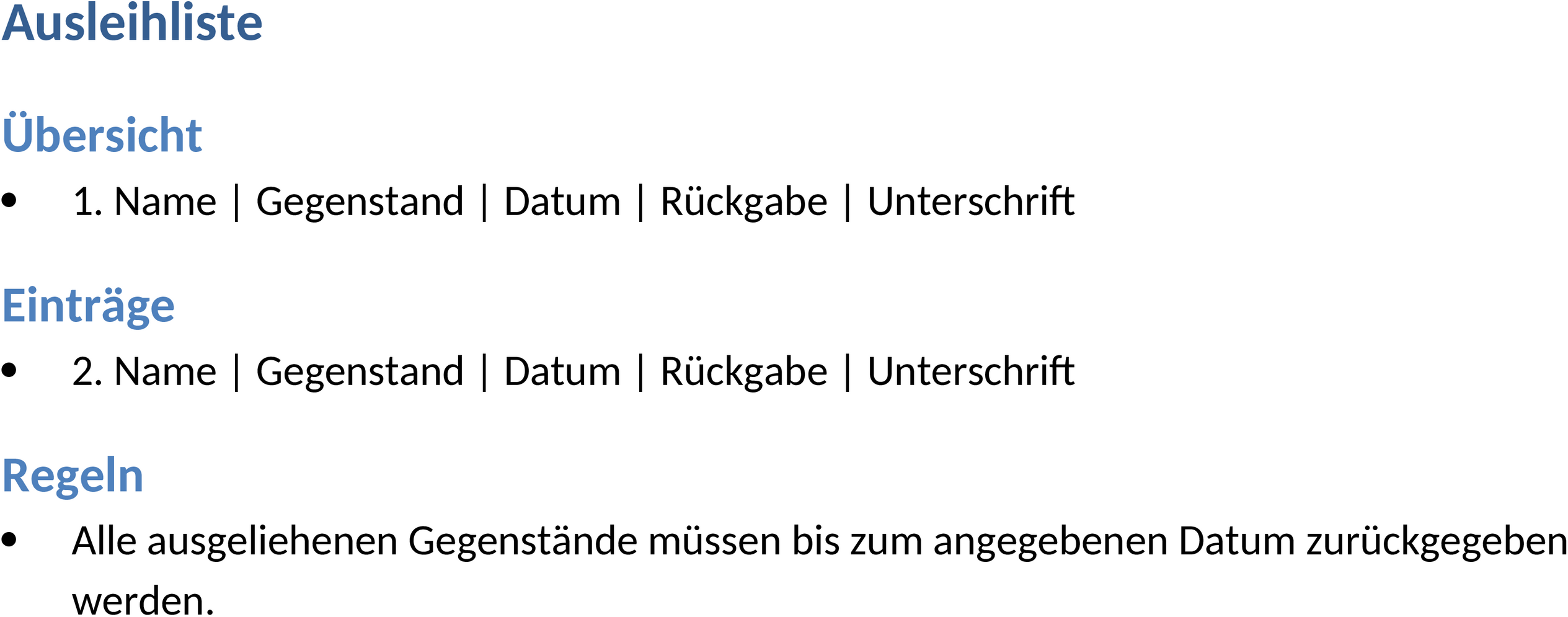 Word-Vorlage Ausleihliste
