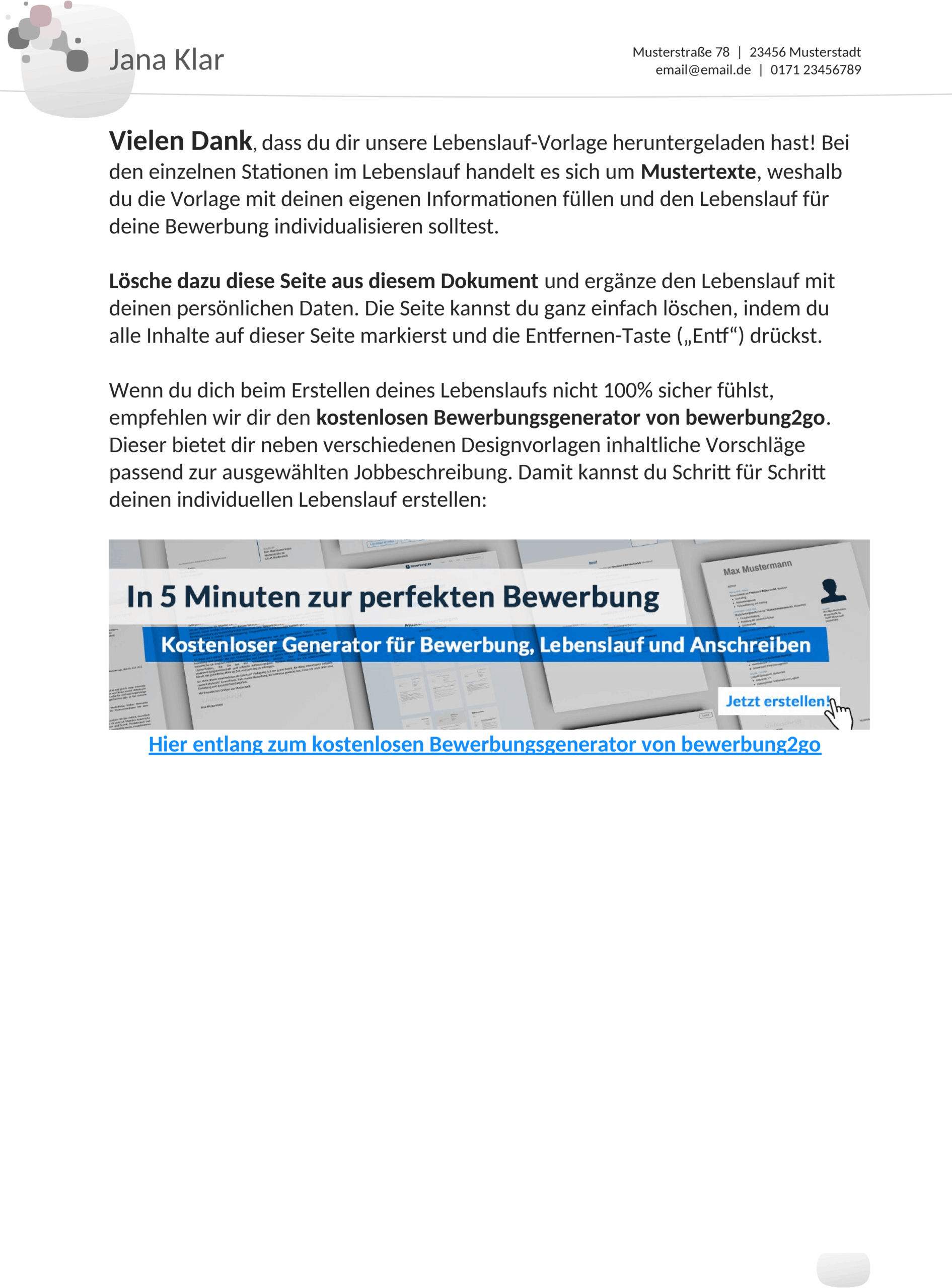 Word-Vorlage für Authentischen Lebenslauf