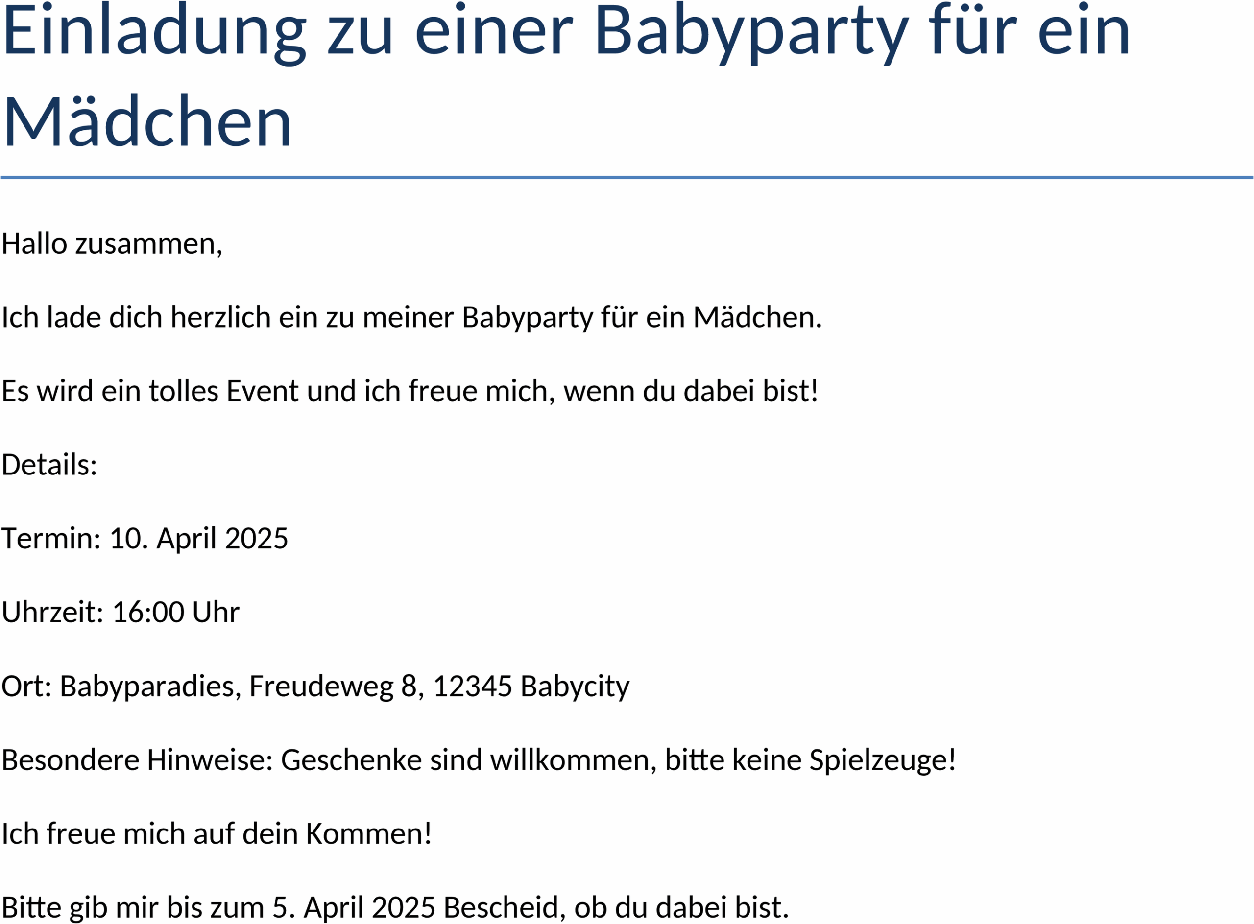 Word-Vorlage Babyparty-Einladung Maedchen