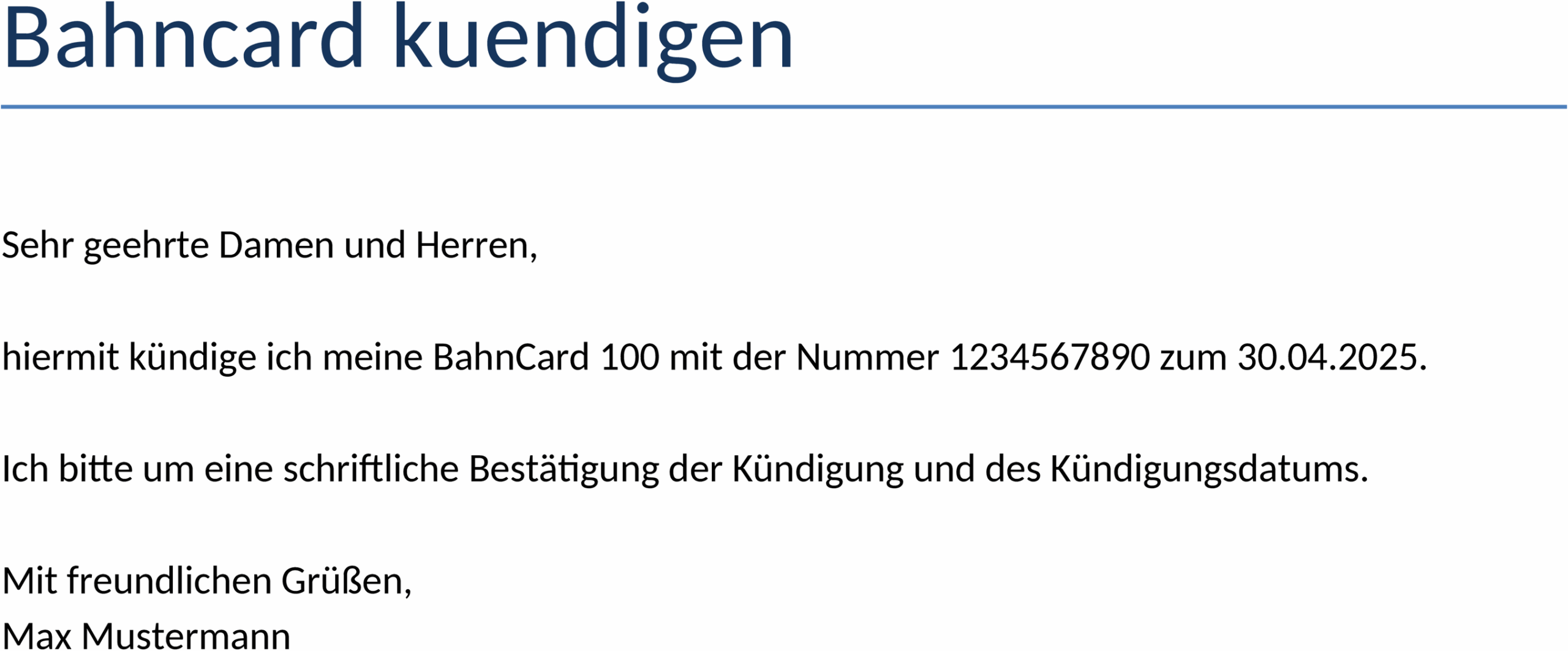 Word-Vorlage für BahnCard Kündigung