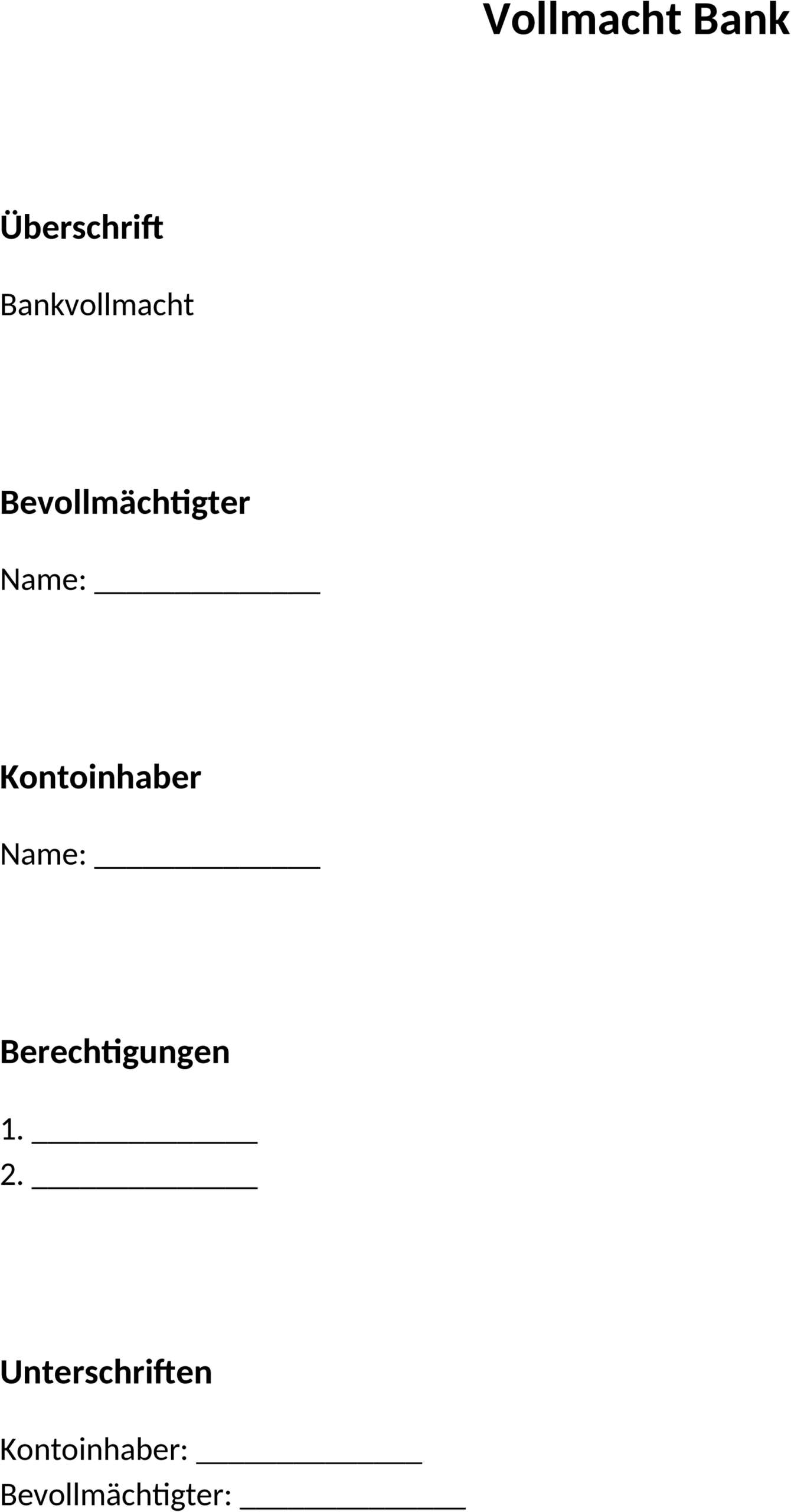Word-Vorlage Bankvollmacht
