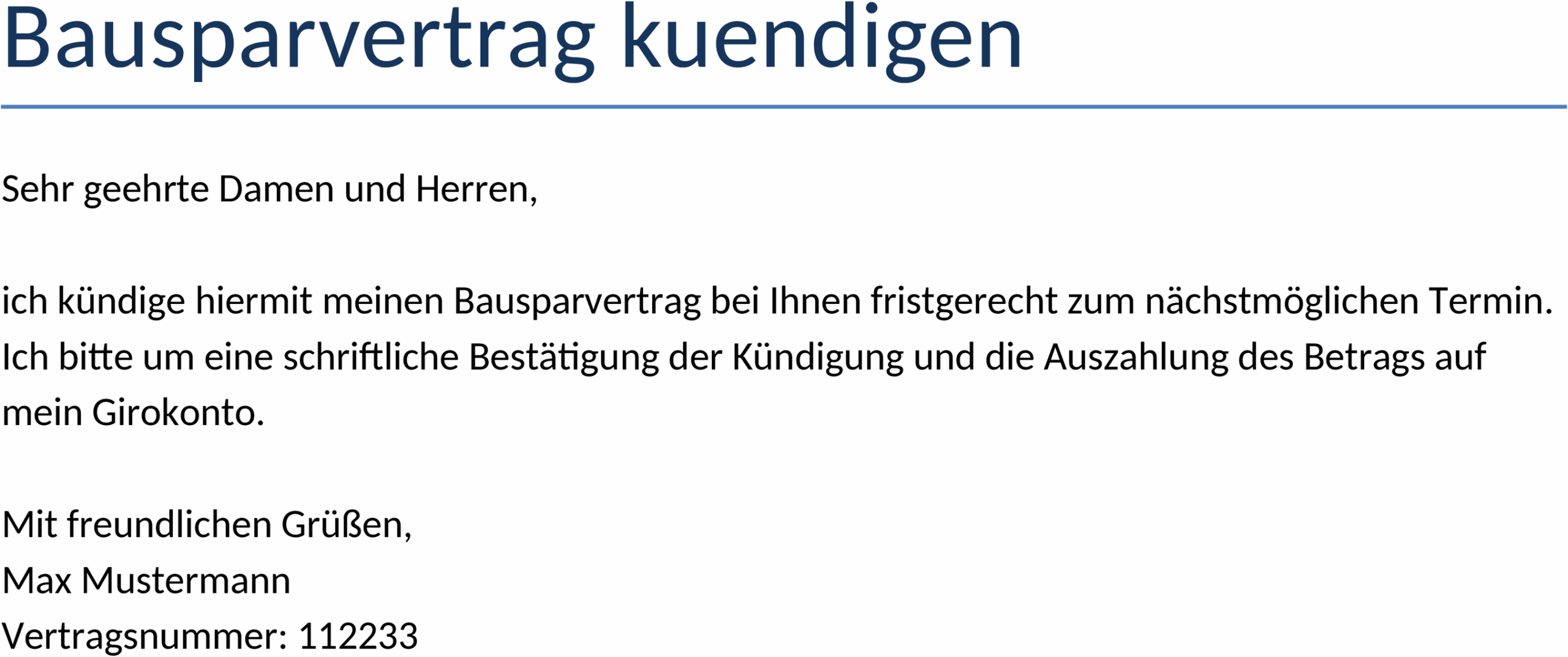 Word-Vorlage Bausparvertrag Kündigung