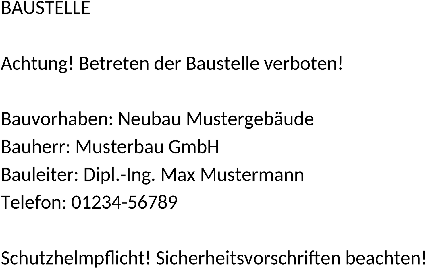 Word-Vorlage für Baustellenschilder