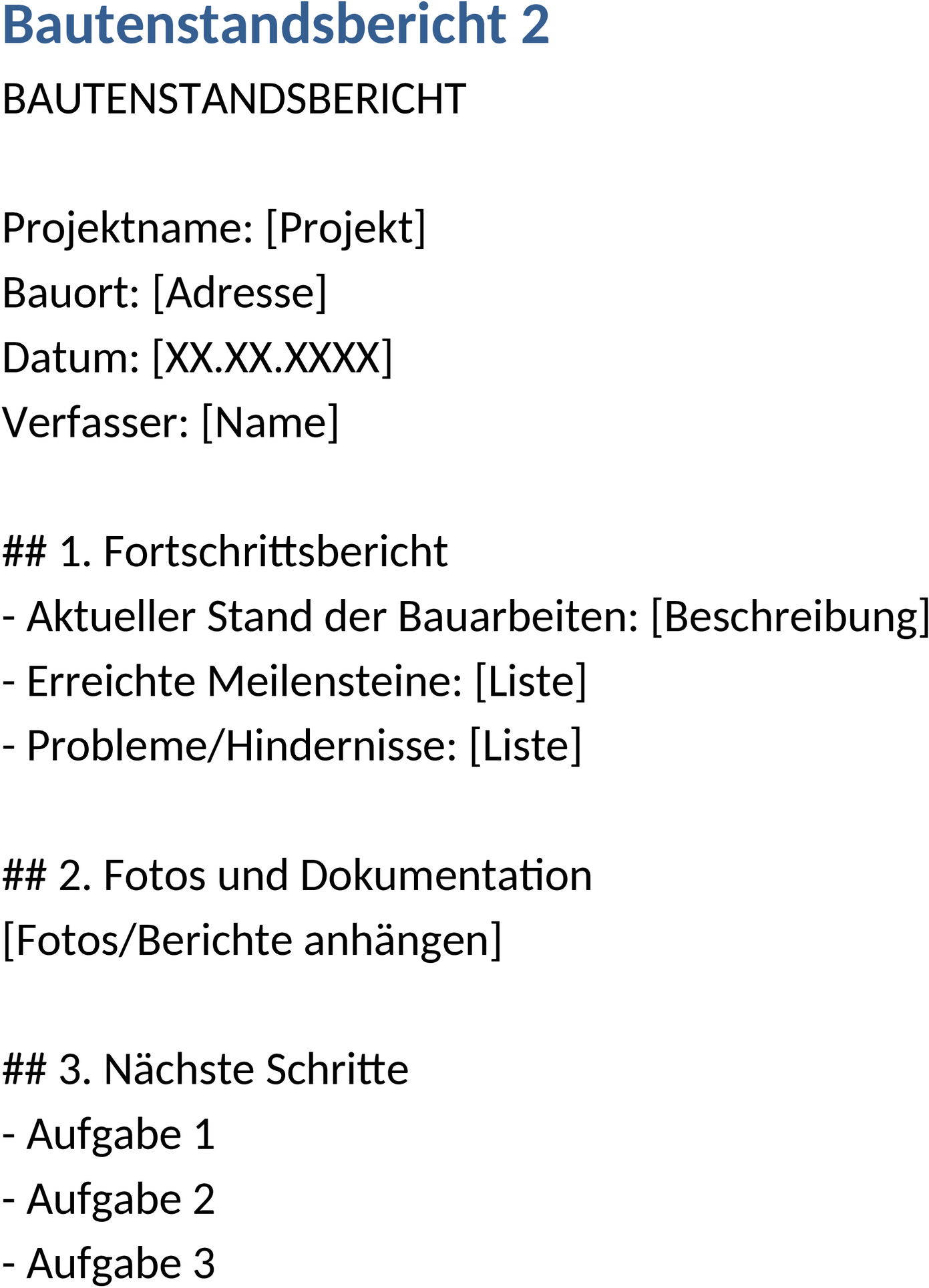 Word-Vorlage Bautenstandsbericht