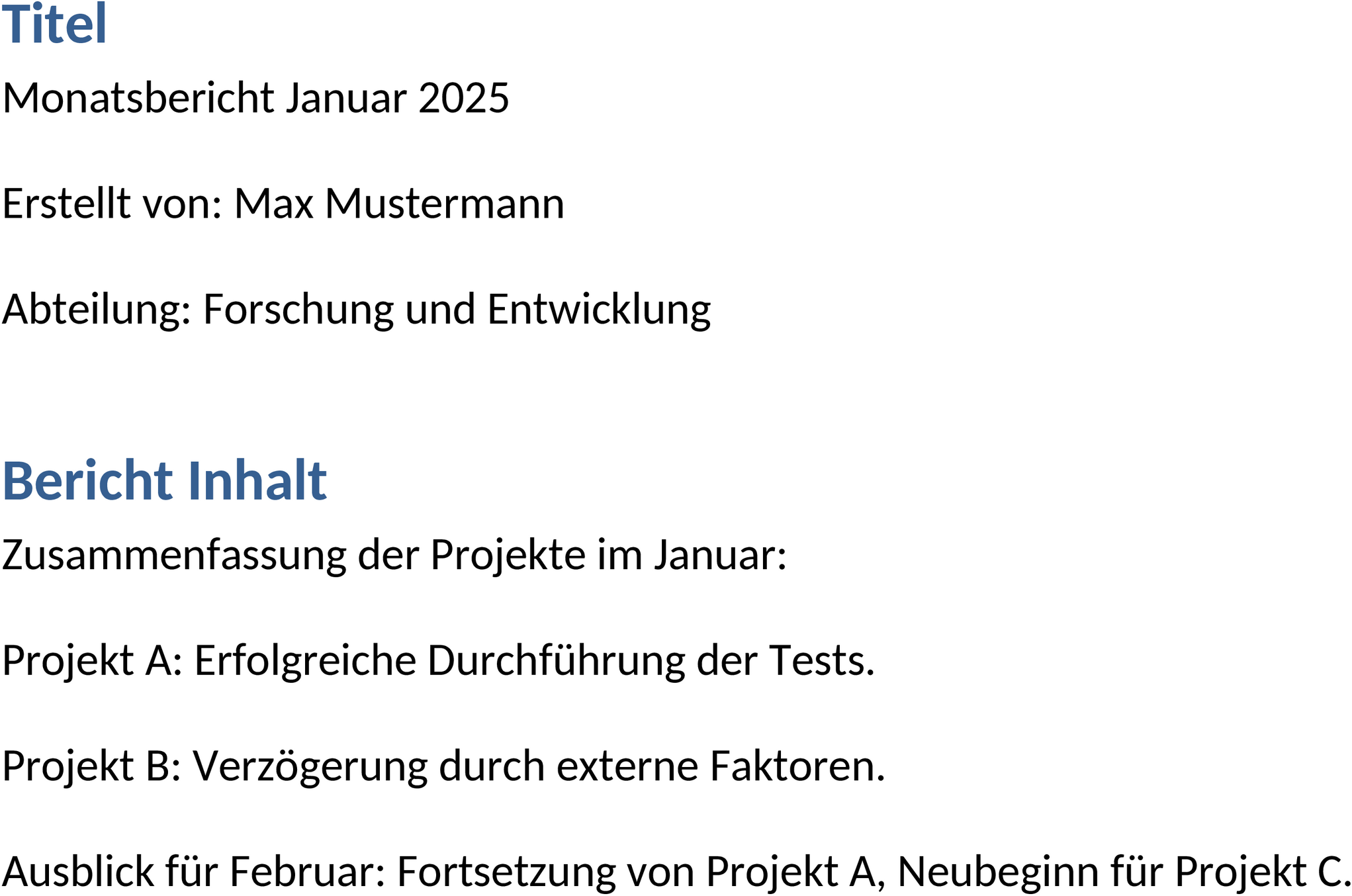 Word-Vorlage Bericht