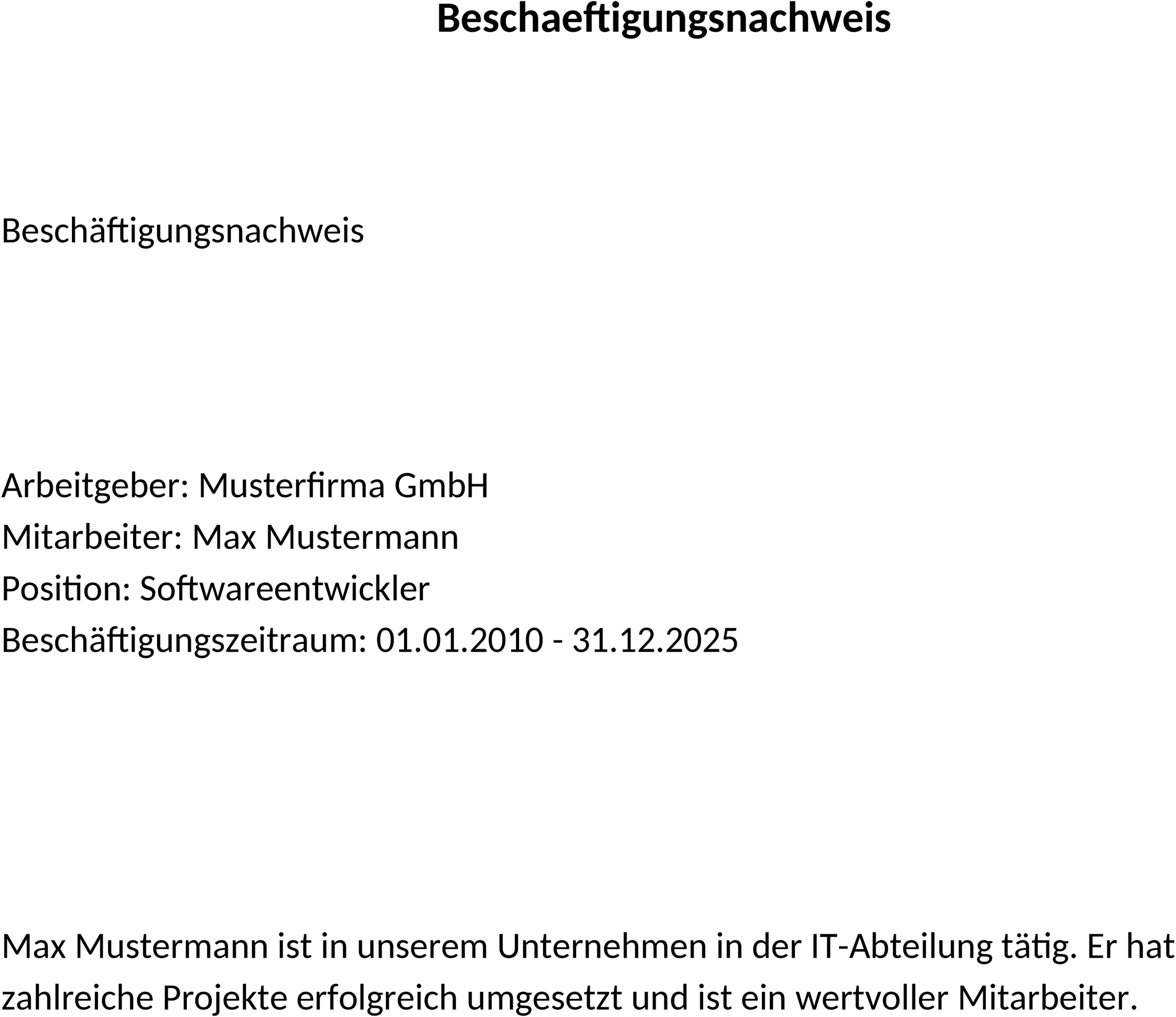 Word Vorlage Beschäftigungsnachweis