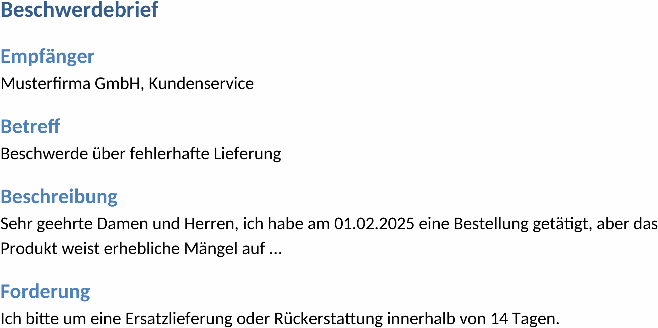 Word-Vorlage Beschwerdebrief