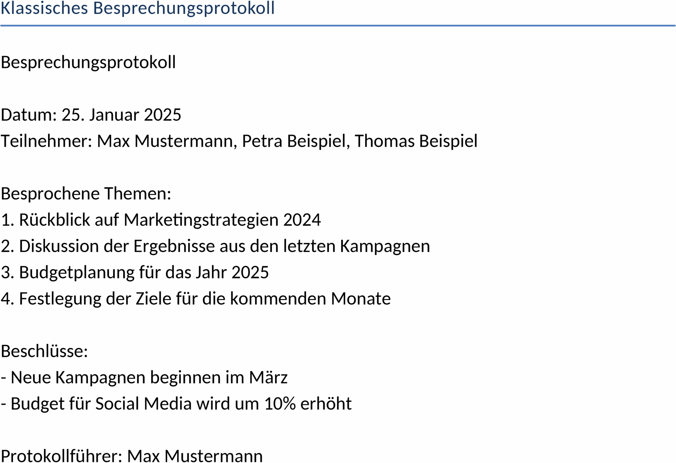 Word-Vorlage für Besprechungsprotokoll