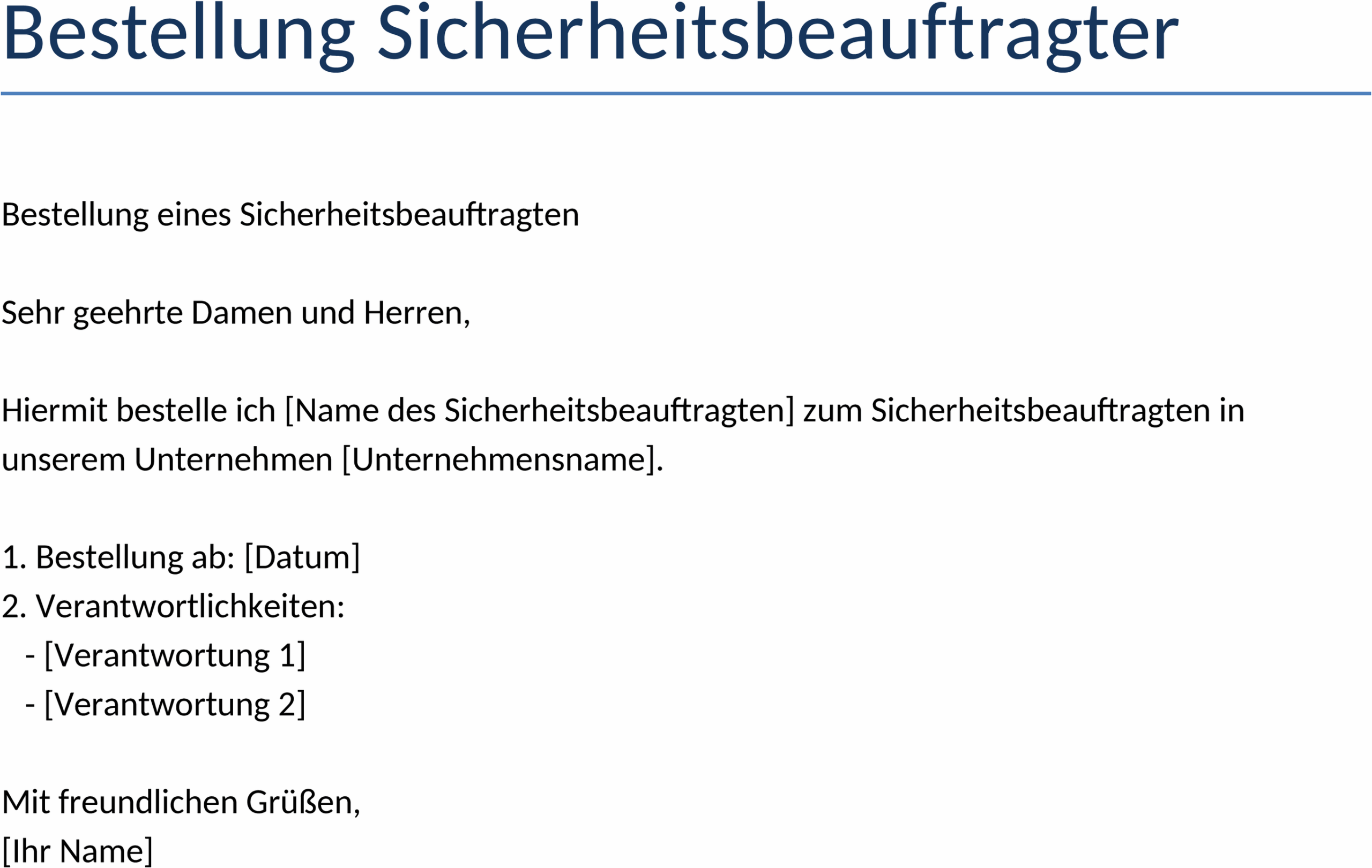 Word-Vorlage Bestellung Sicherheitsbeauftragter