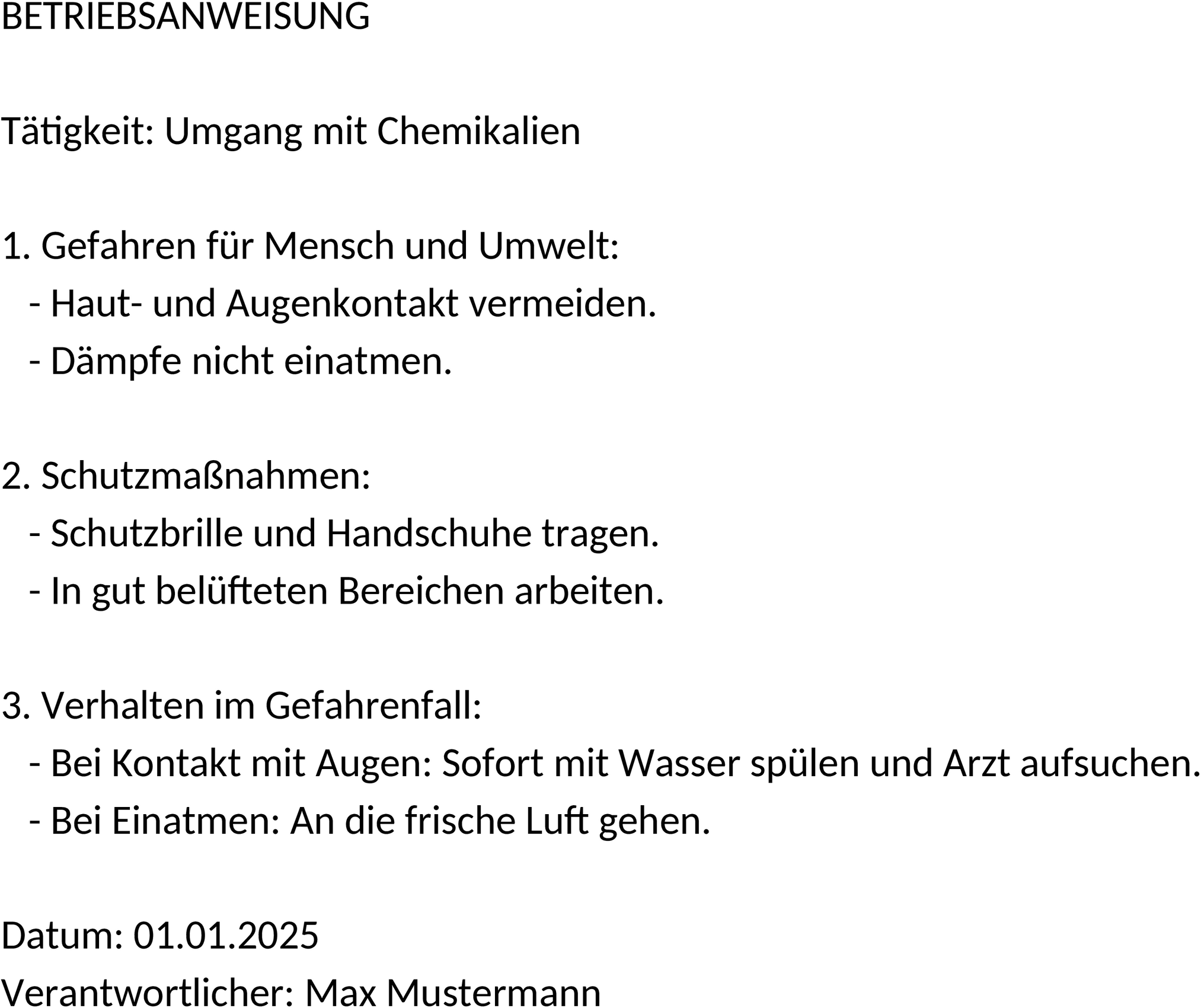 Word-Vorlage Betriebsanweisung