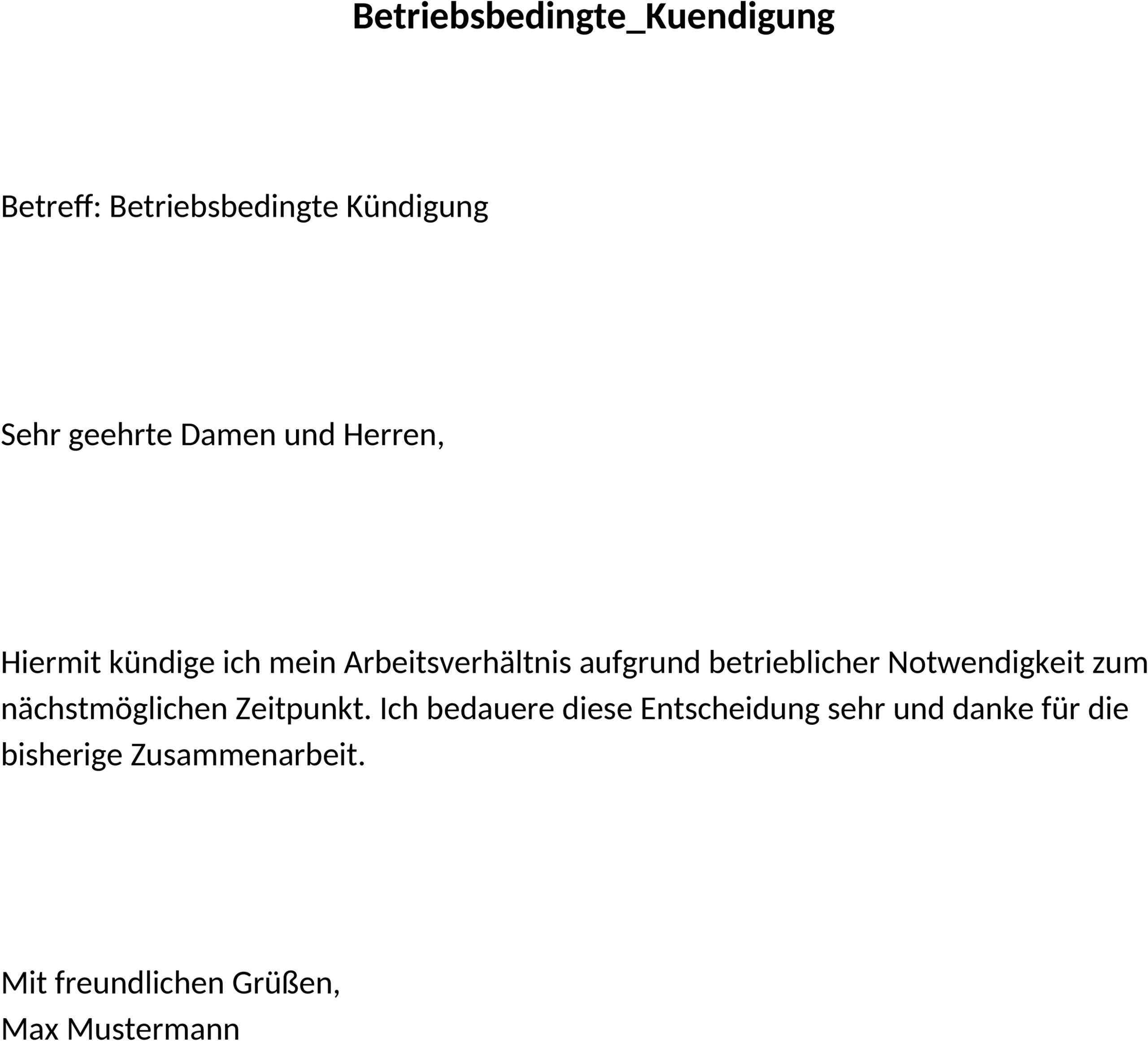 Word-Vorlage für Betriebsbedingte Kündigung