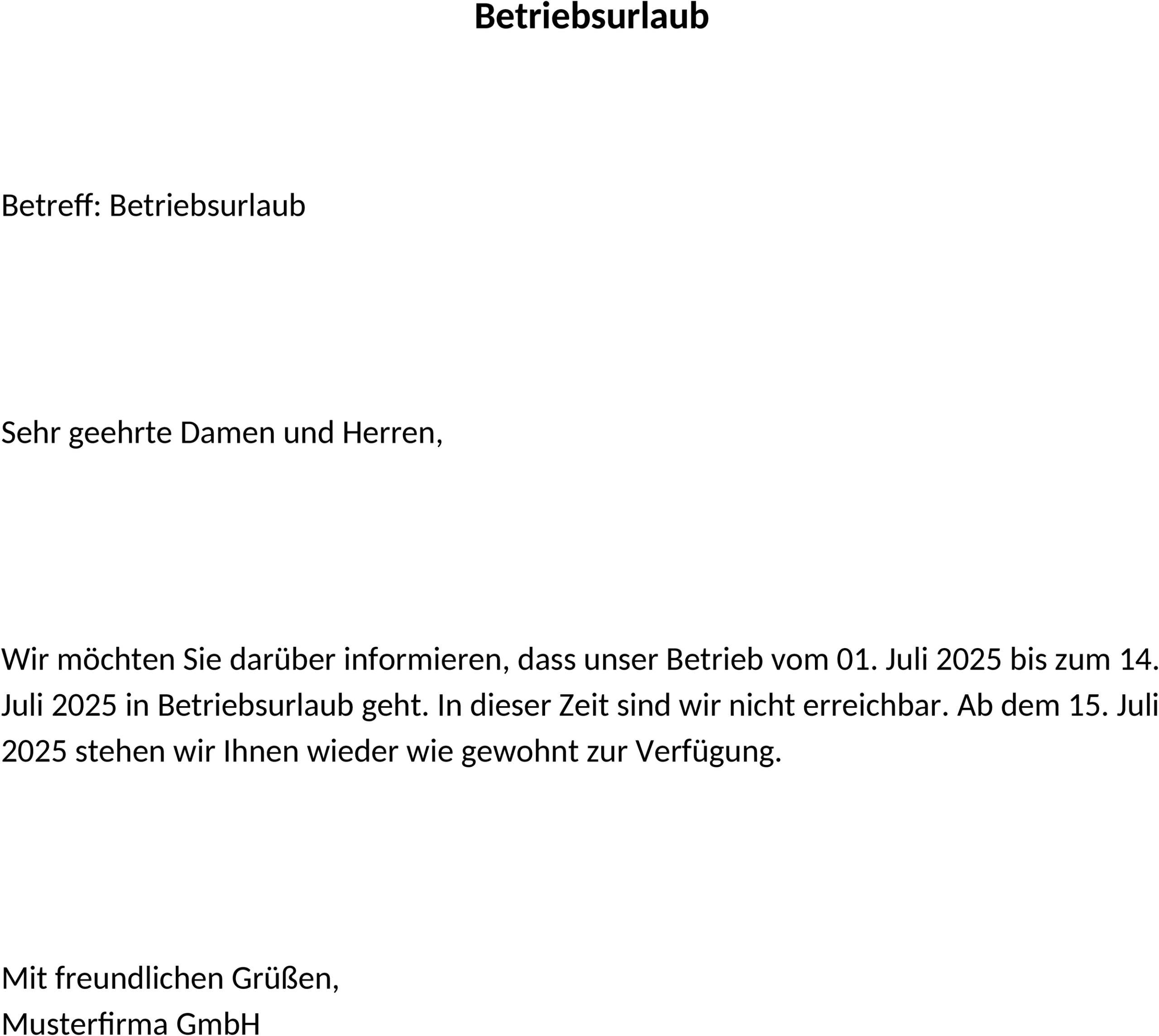 Word-Vorlage Betriebsurlaub-Brief