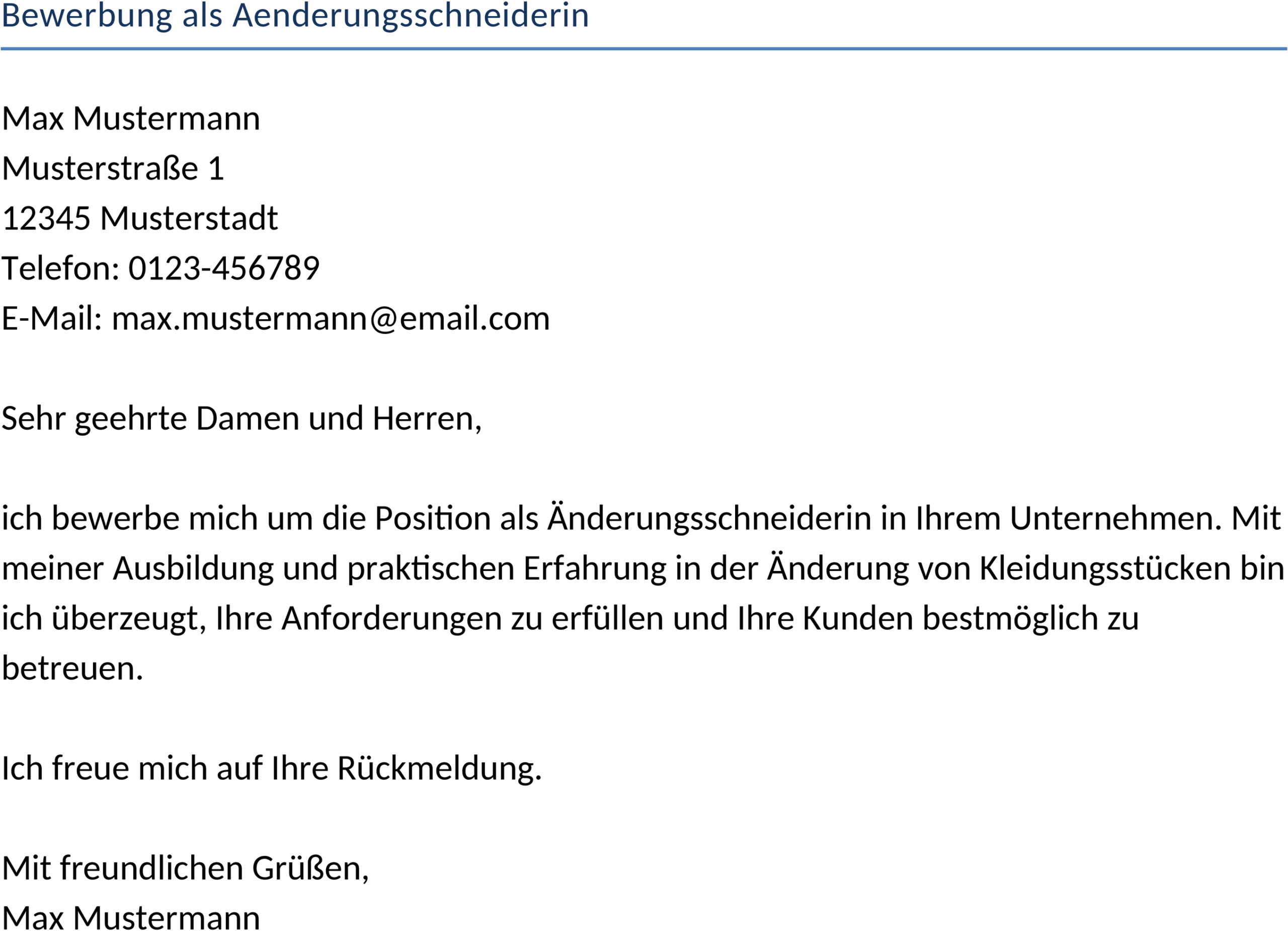 Word-Vorlage Bewerbung als Änderungsschneiderin