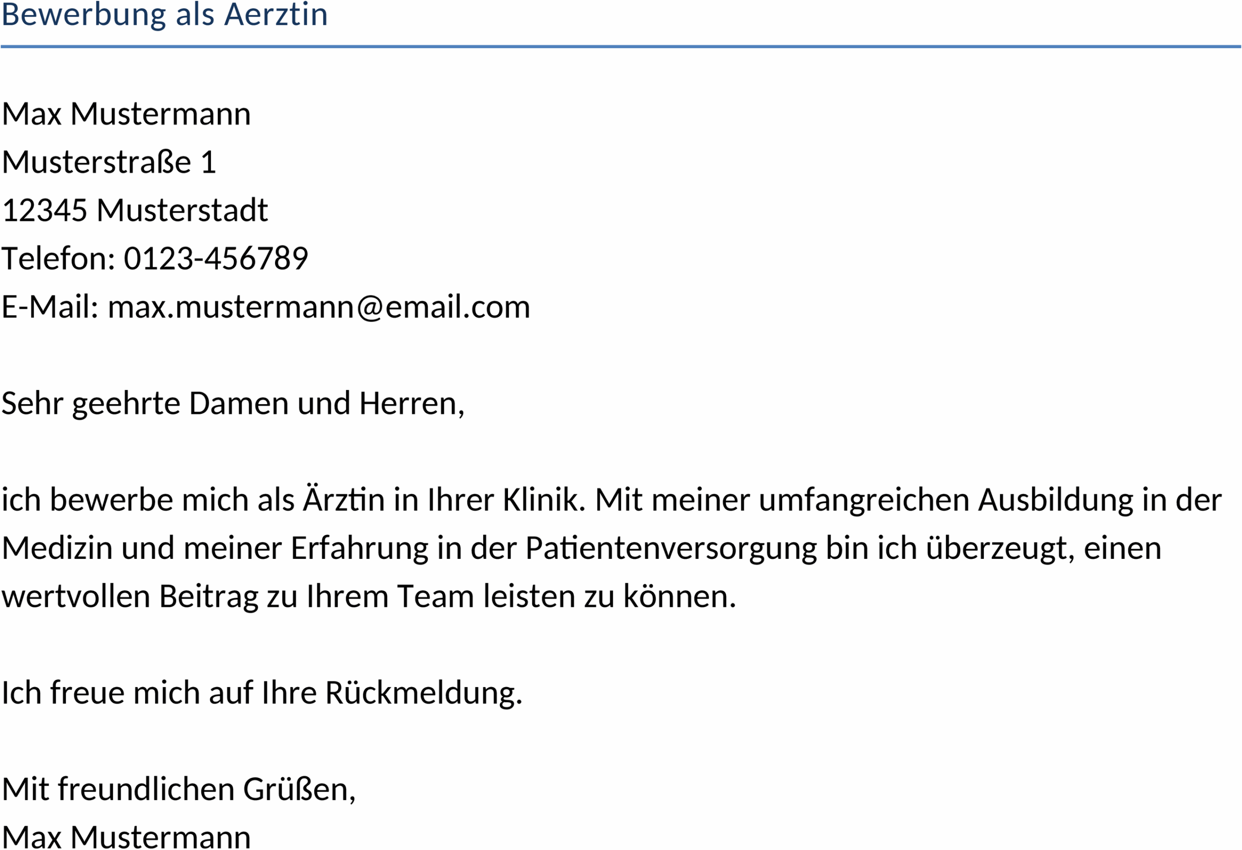 Word-Vorlage Bewerbung als Aerztin
