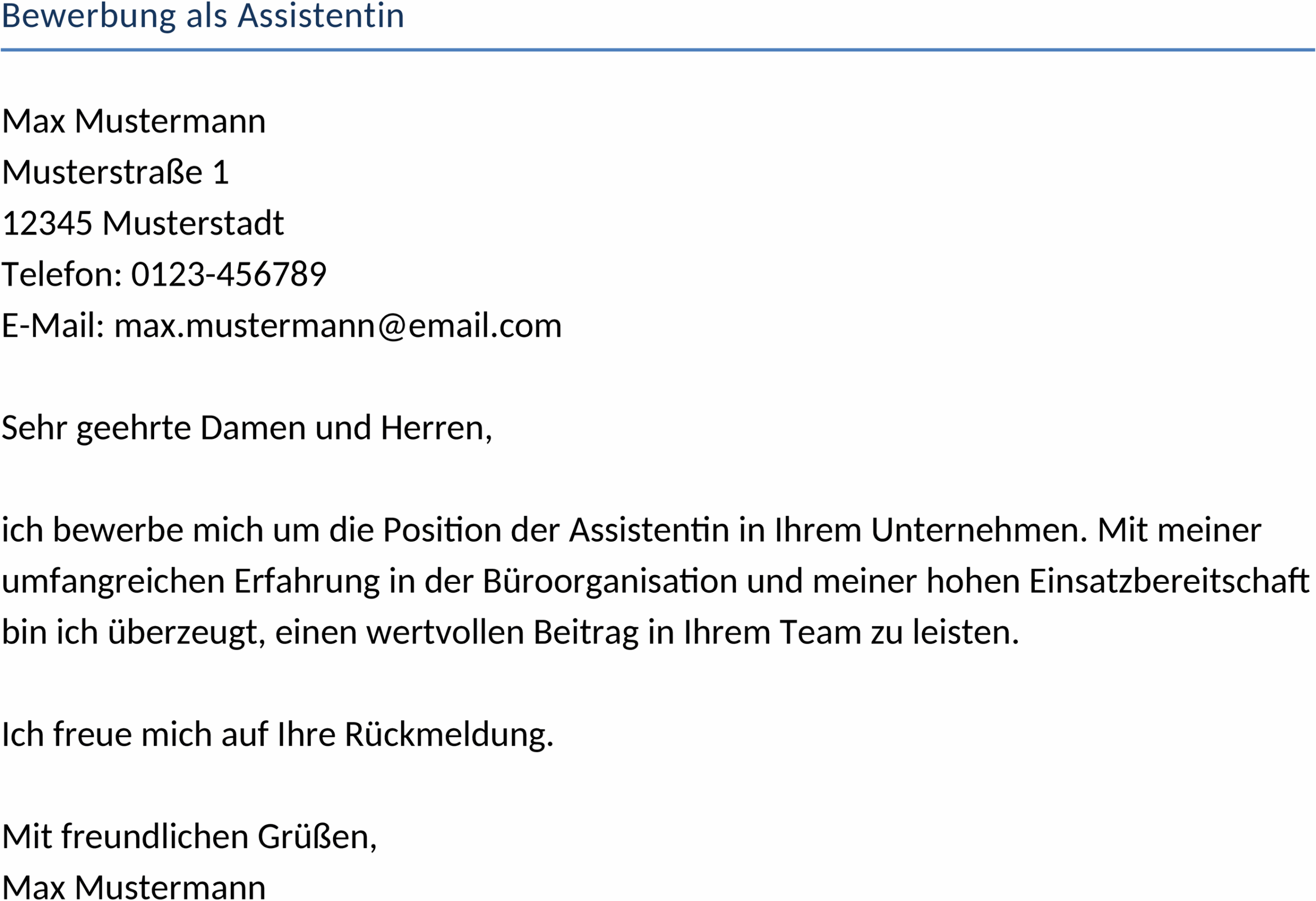 Word-Vorlage Bewerbung als Assistentin