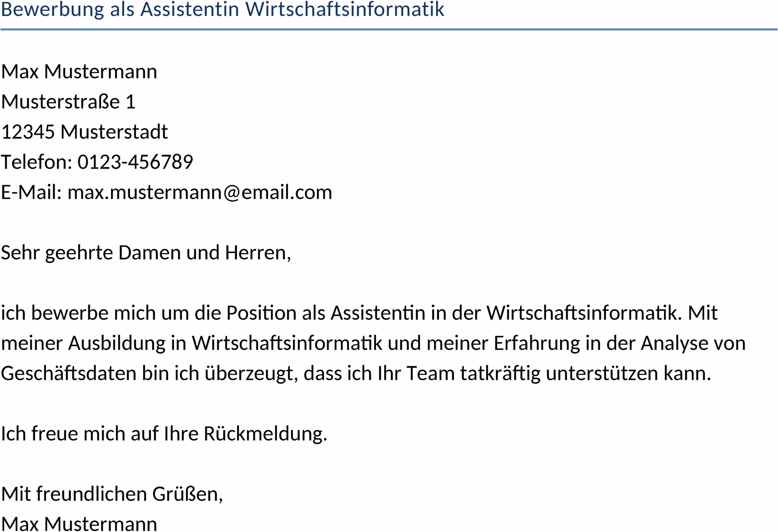Word Vorlage Bewerbung als Assistentin Wirtschaftsinformatik