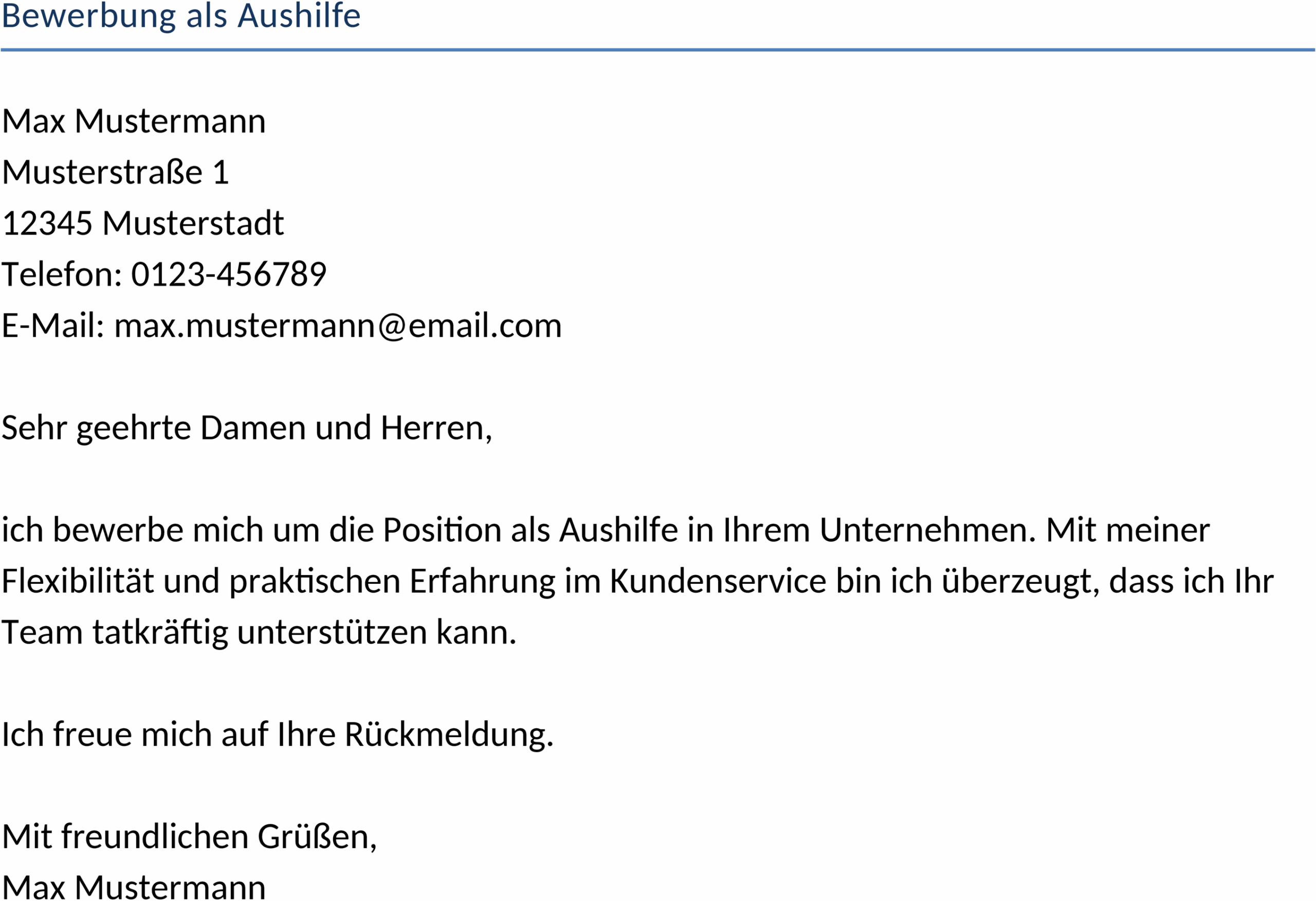 Word-Vorlage Bewerbung als Aushilfe