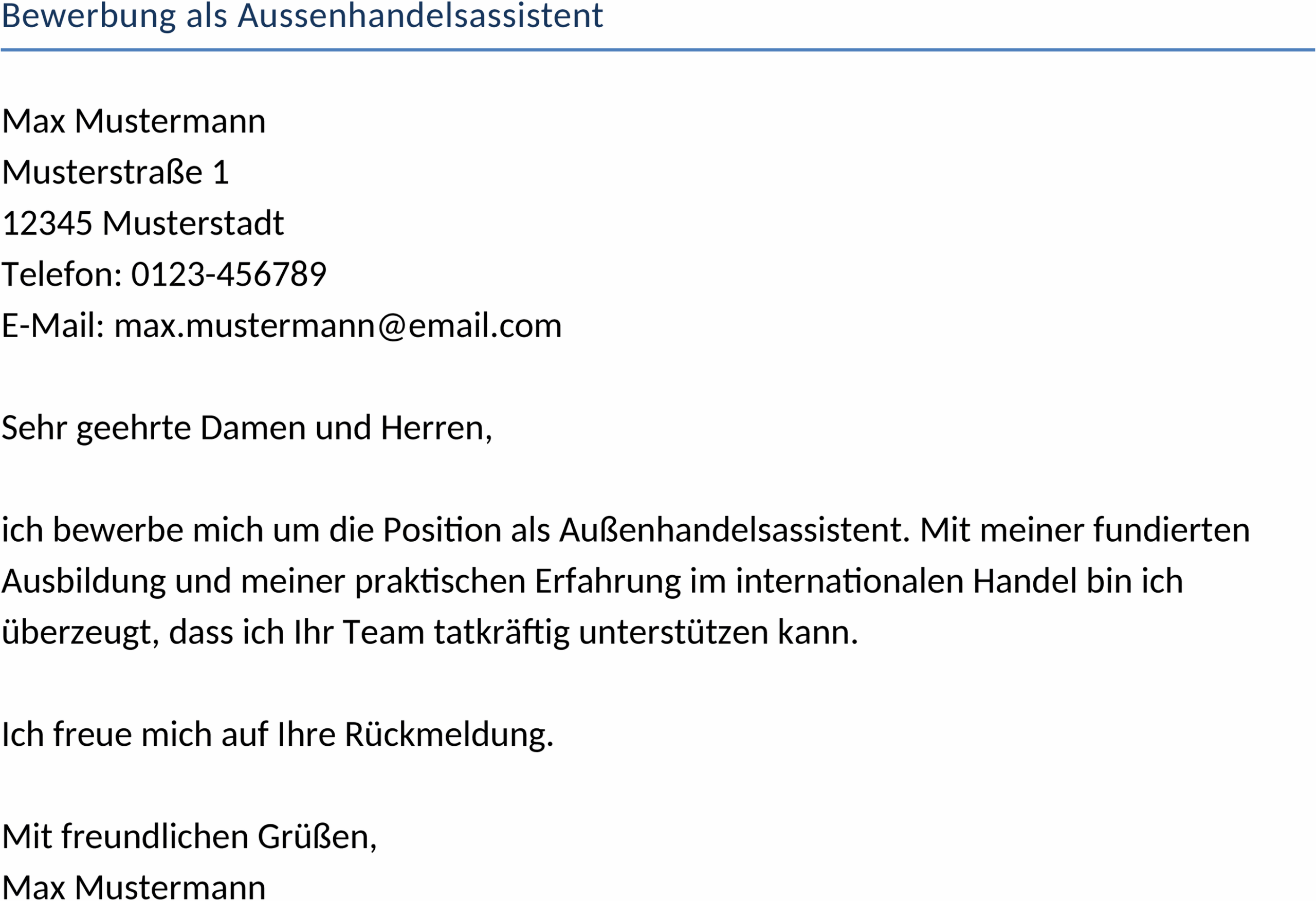 Word-Vorlage Bewerbung als Außenhandelsassistent