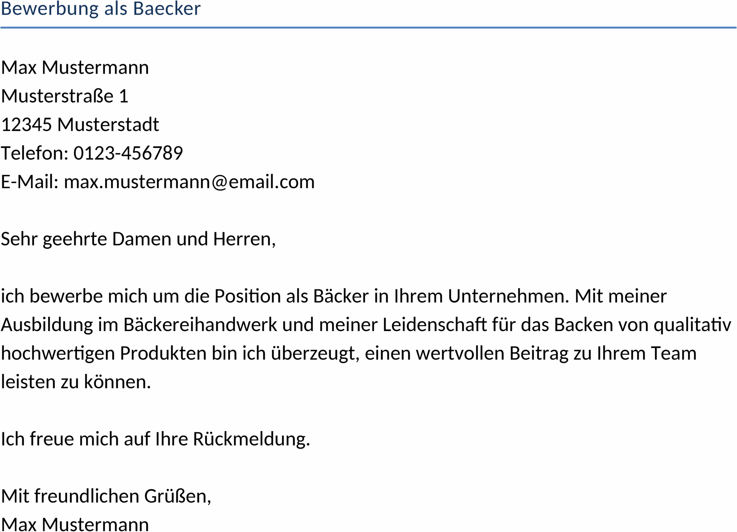 Word-Vorlage Bewerbung als Bäcker