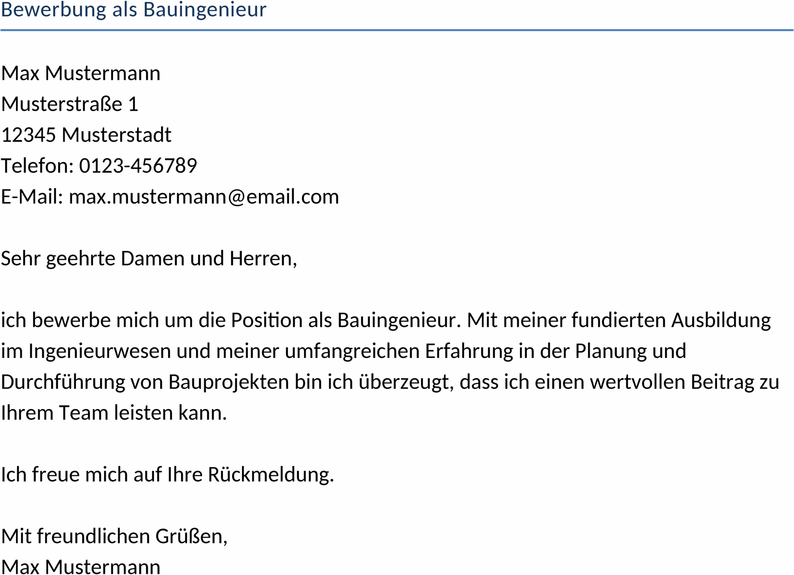 Word Vorlage Bewerbung als Bauingenieur