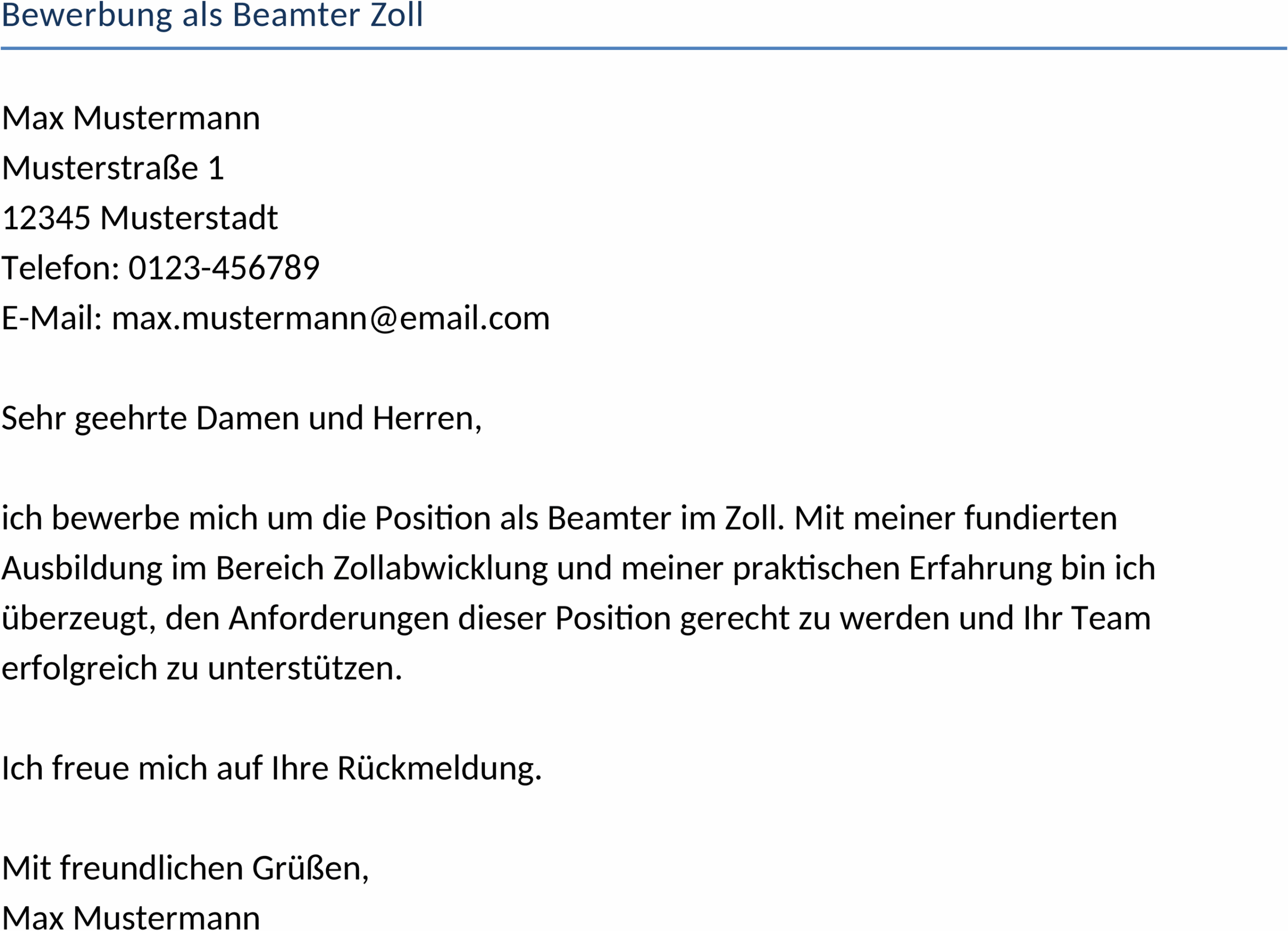 Word-Vorlage Bewerbung Zoll