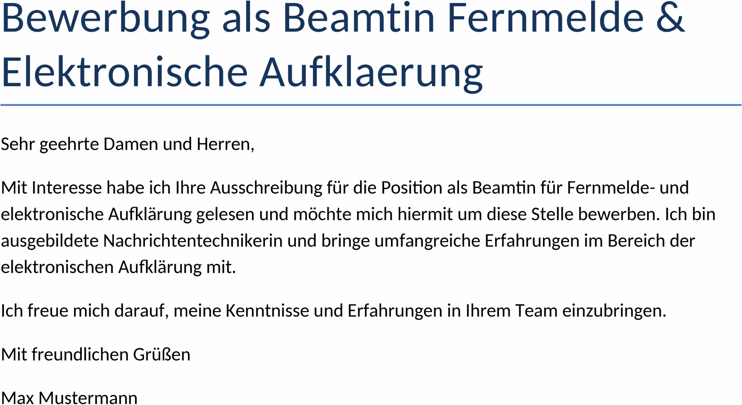 Word-Vorlage Bewerbung als Beamtin Fernmelde Elektronische Aufklärung