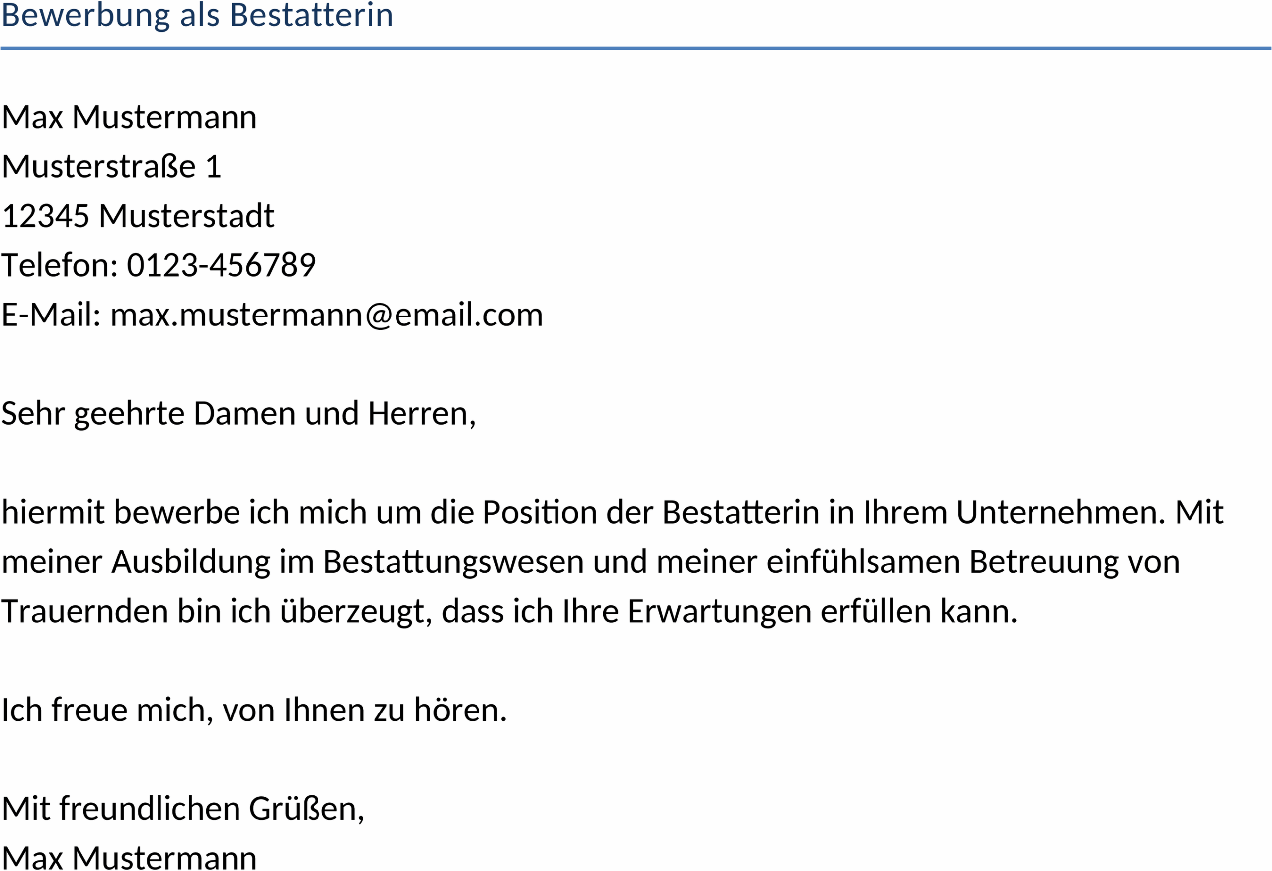 Word-Vorlage Bewerbung als Bestatterin