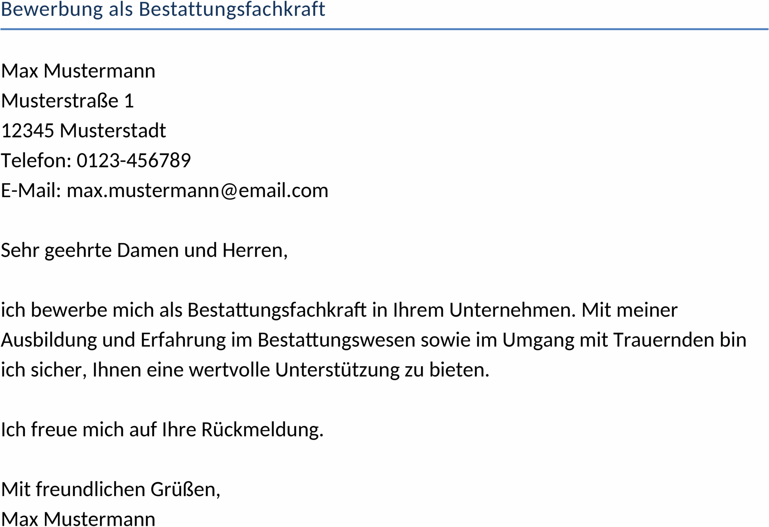 Word-Vorlage Bewerbung als Bestattungsfachkraft
