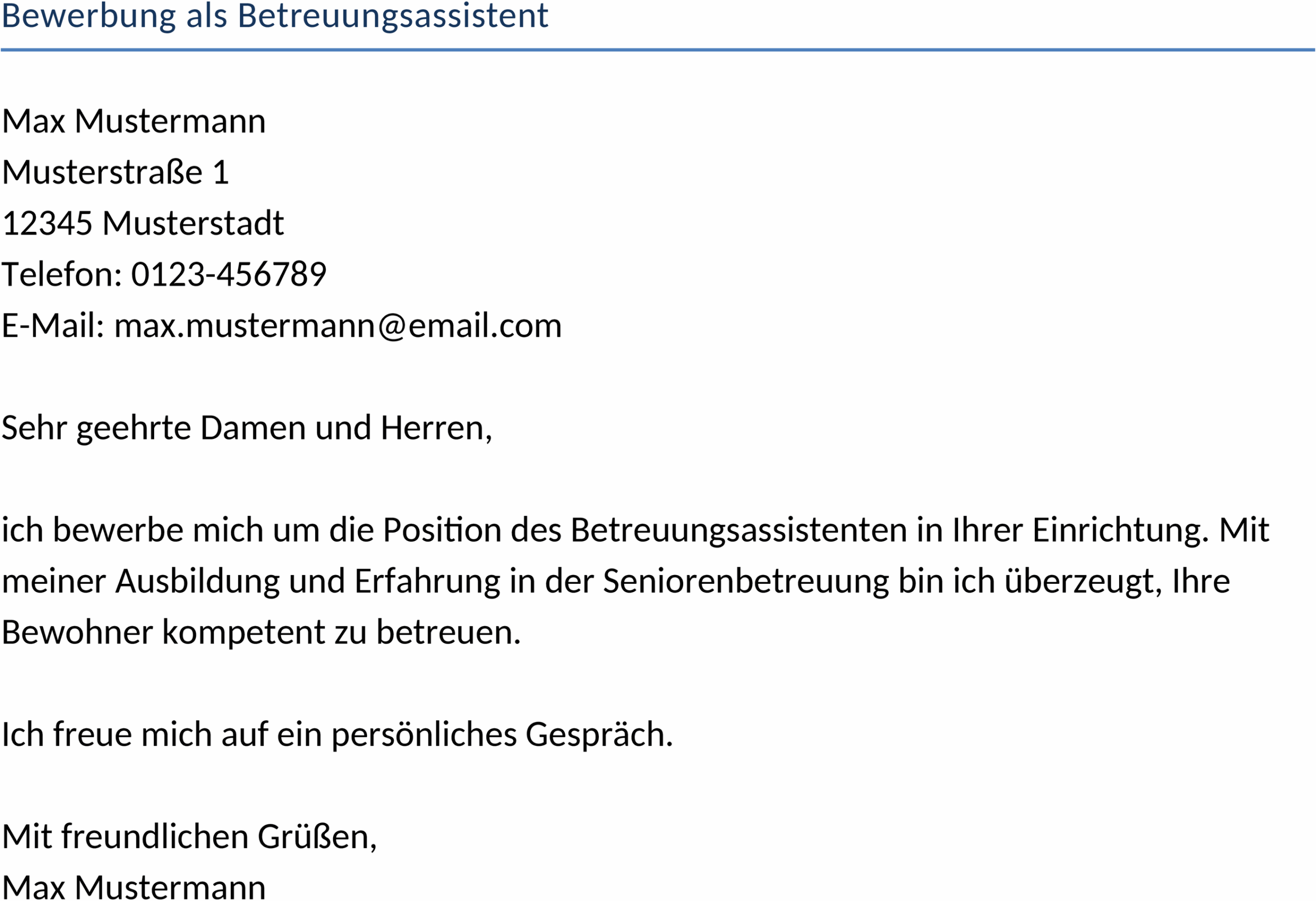 Word-Vorlage Bewerbung als Betreuungsassistent
