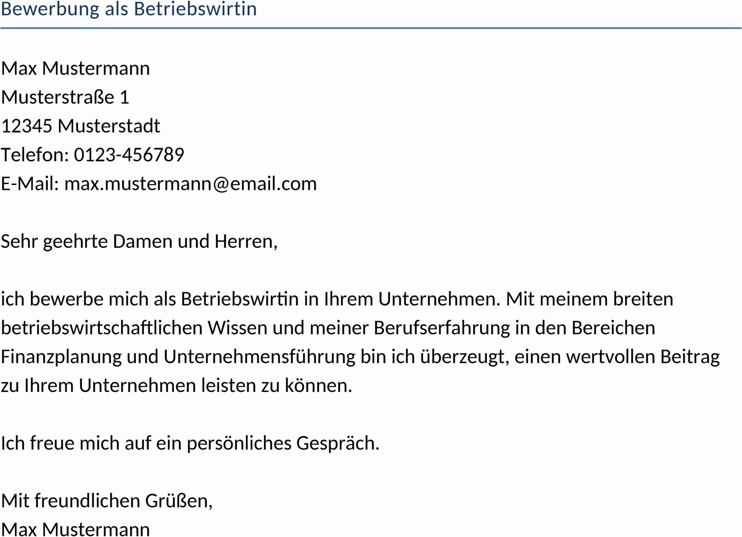 Word Vorlage Bewerbung als Betriebswirtin