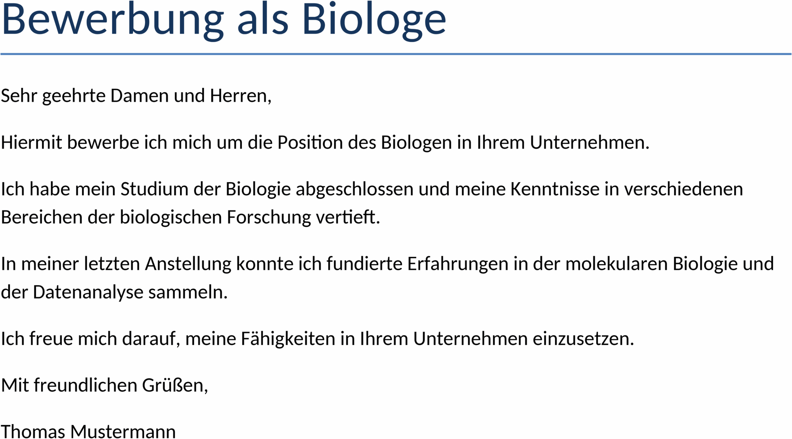 Word Vorlage Bewerbung als Biologe