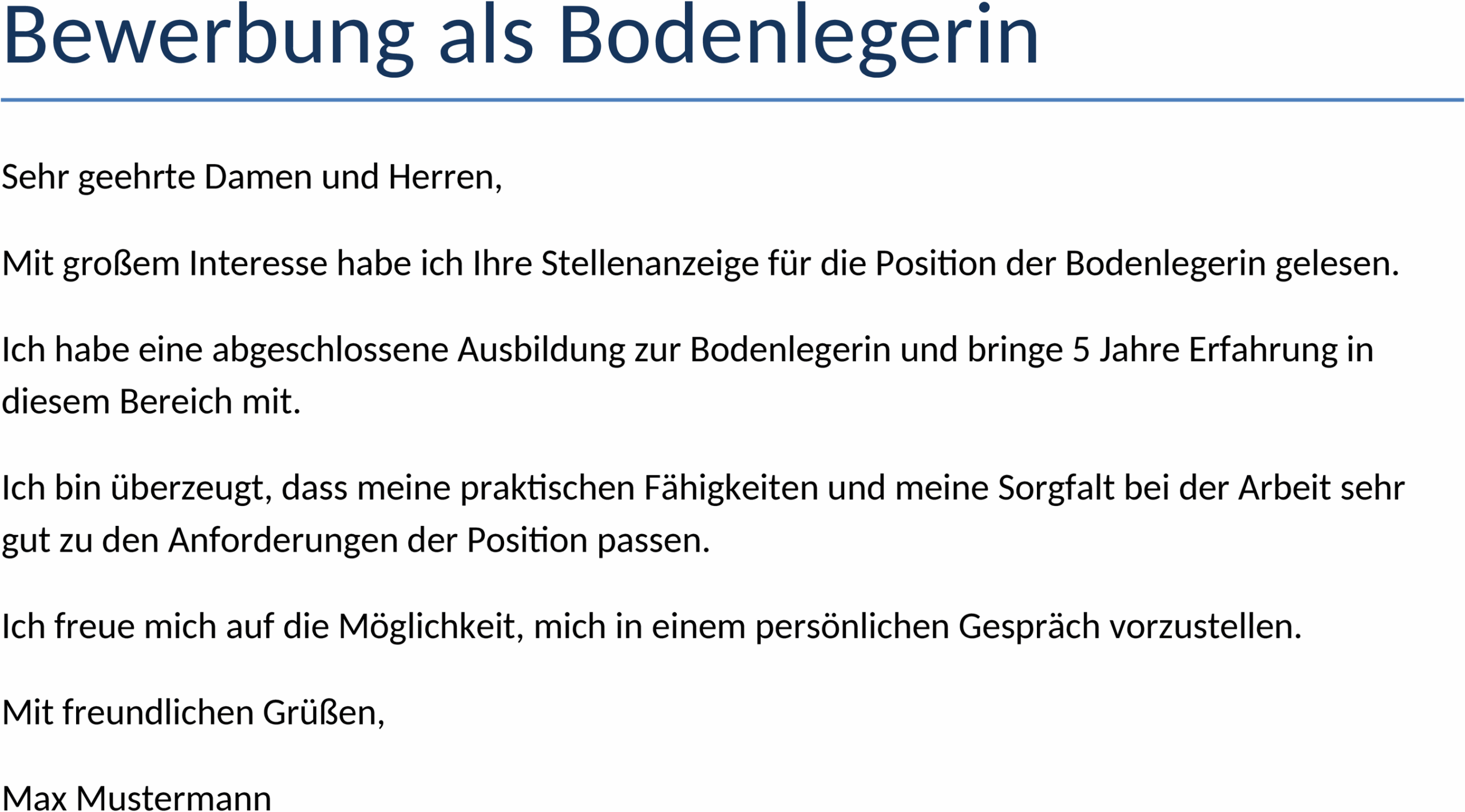 Word-Vorlage für Bewerbung als Bodenlegerin