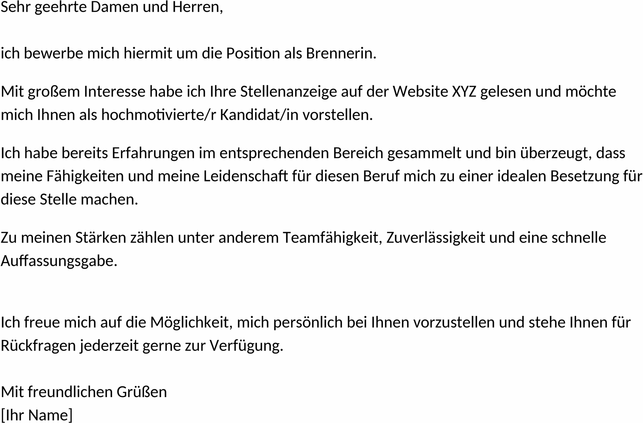 Word Vorlage Bewerbung als Brennerin