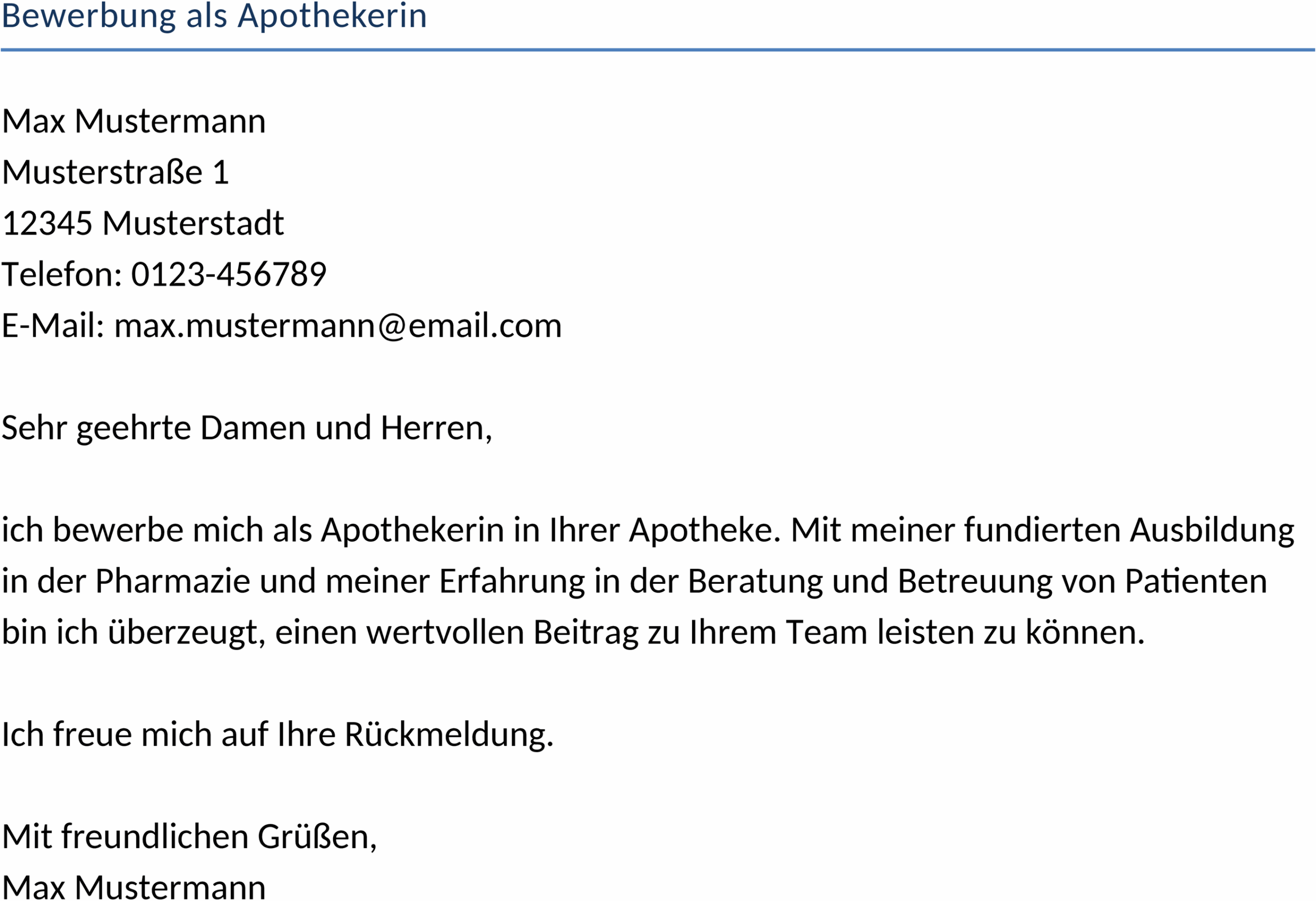 Word-Vorlage Bewerbung als Apothekerin