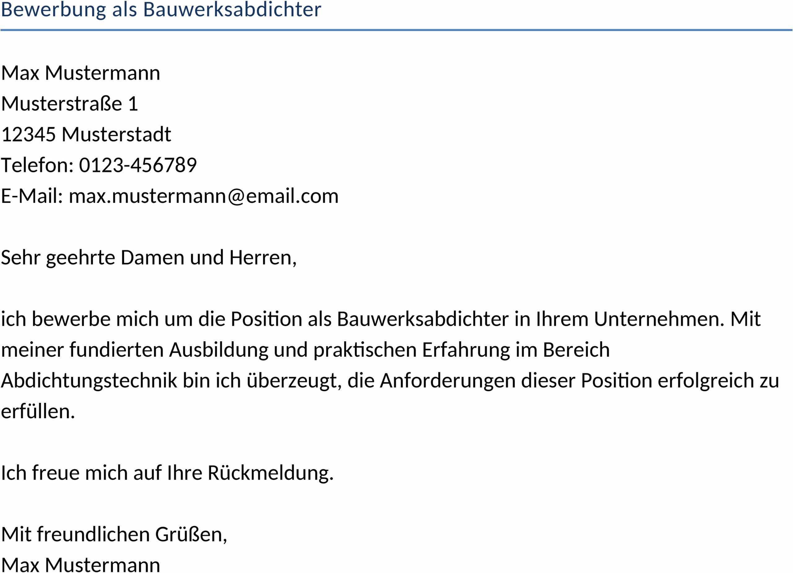 Word-Vorlage Bewerbung Bauwerksabdichter