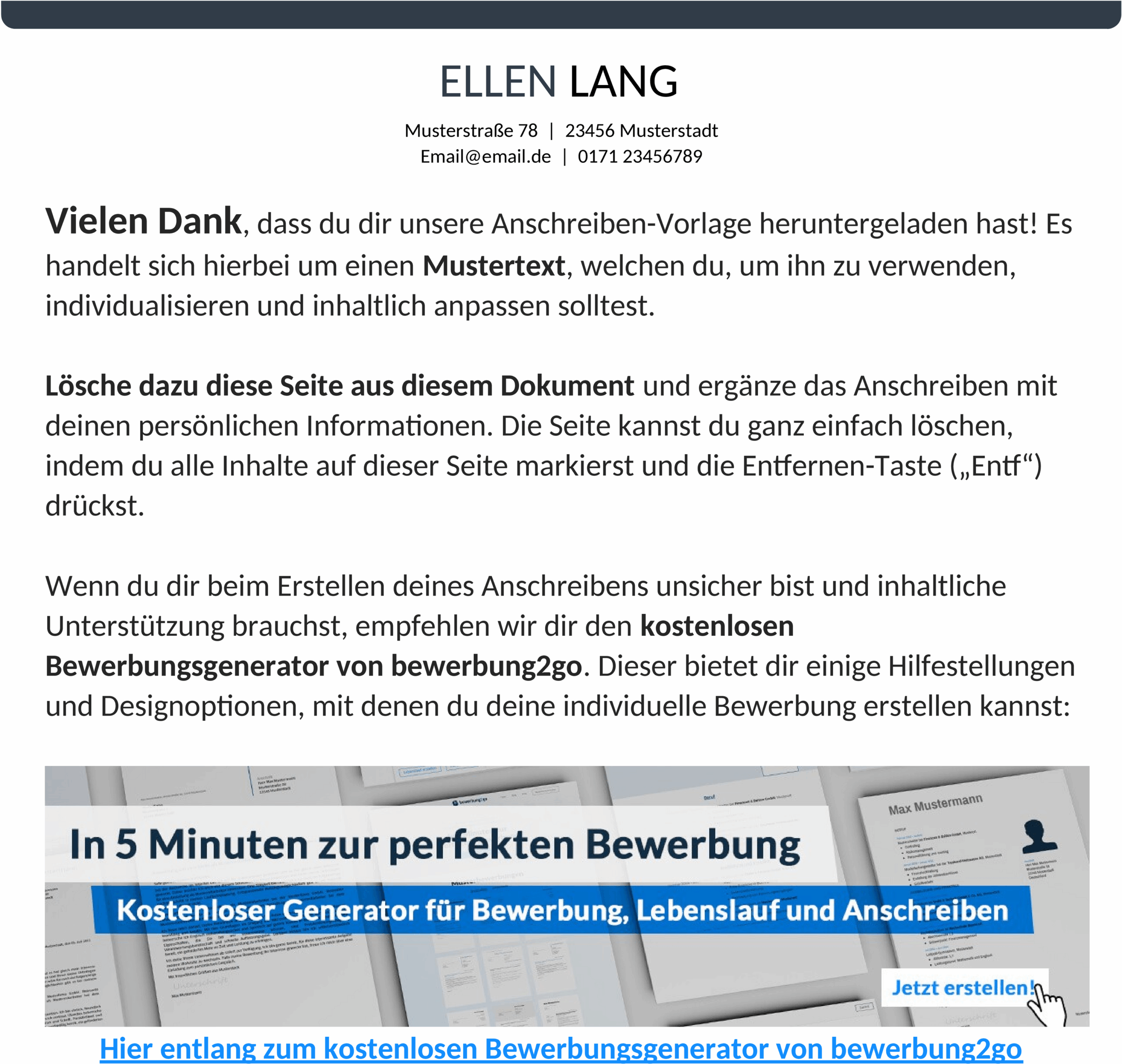 Word Vorlage – Bewerbung Berufseinstieg
