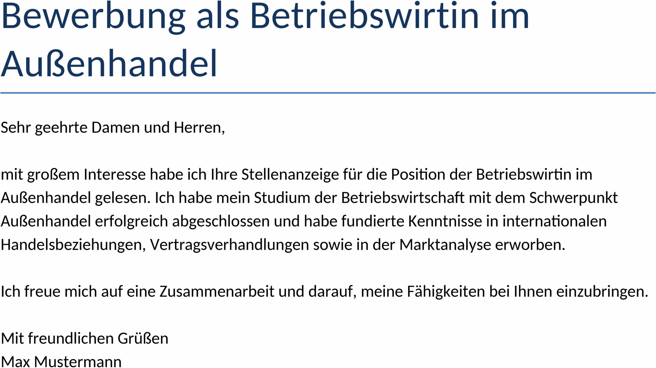 Word-Vorlage: Bewerbung Betriebswirtin Außenhandel