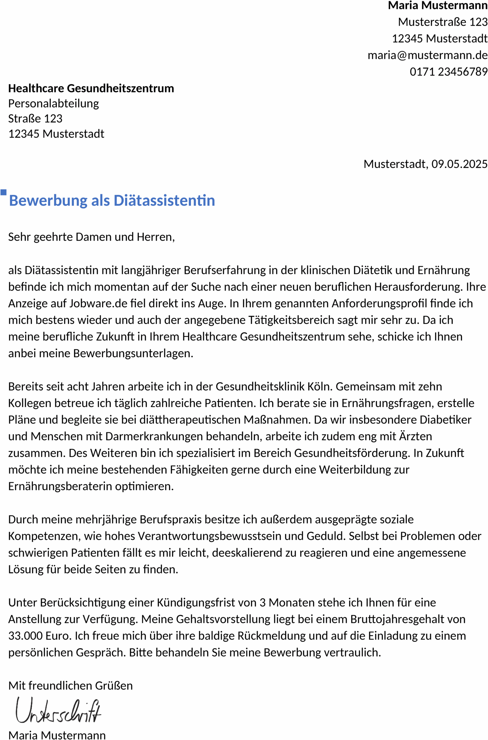 Word Vorlage Bewerbung als Diaetassistent Berufserfahrung