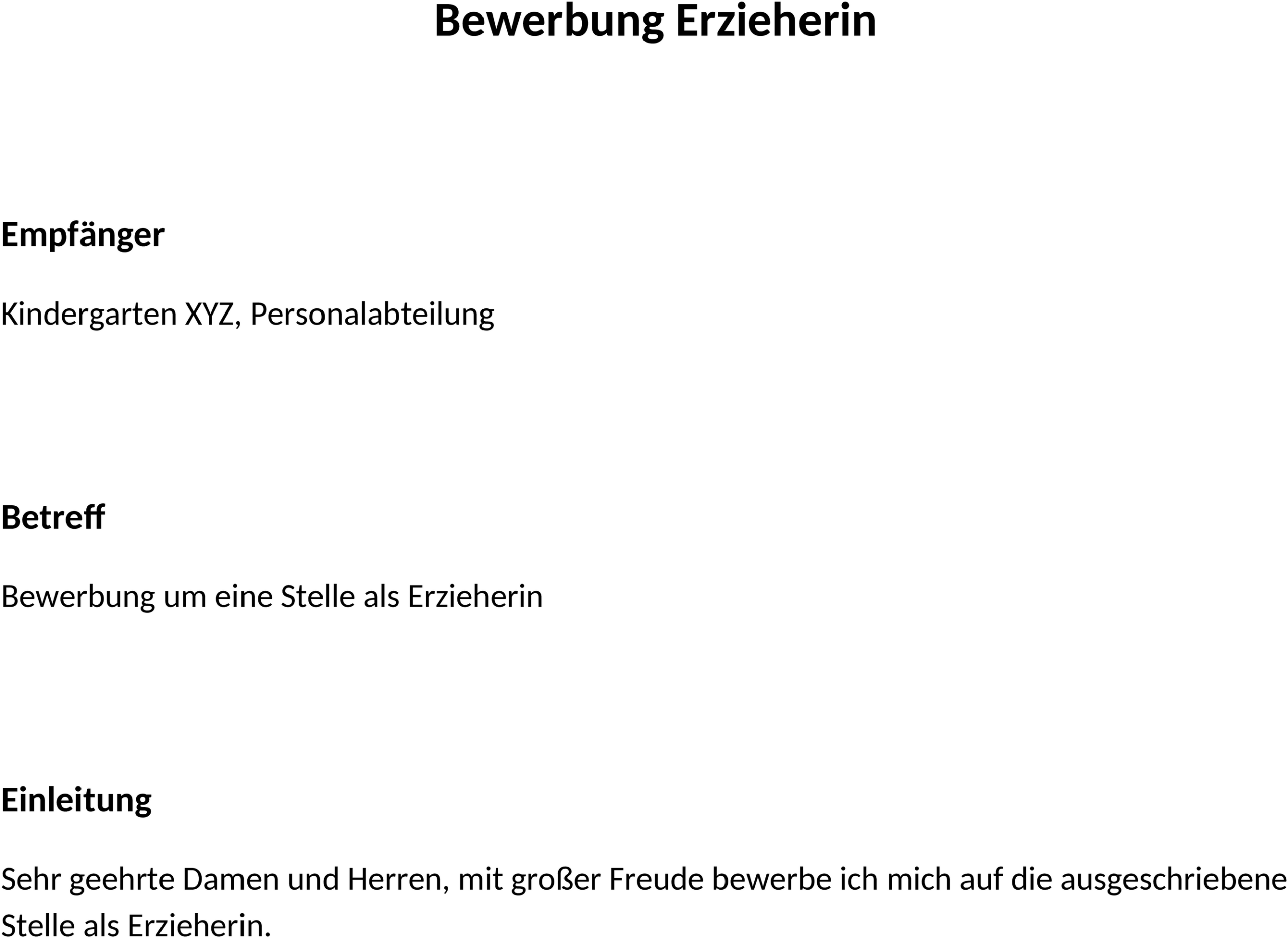 Word Vorlage Bewerbung Erzieherin