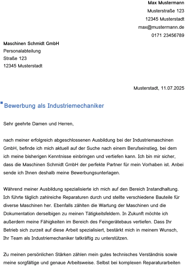 word-vorlage-bewerbung-industriemechaniker-karriere-einstieg