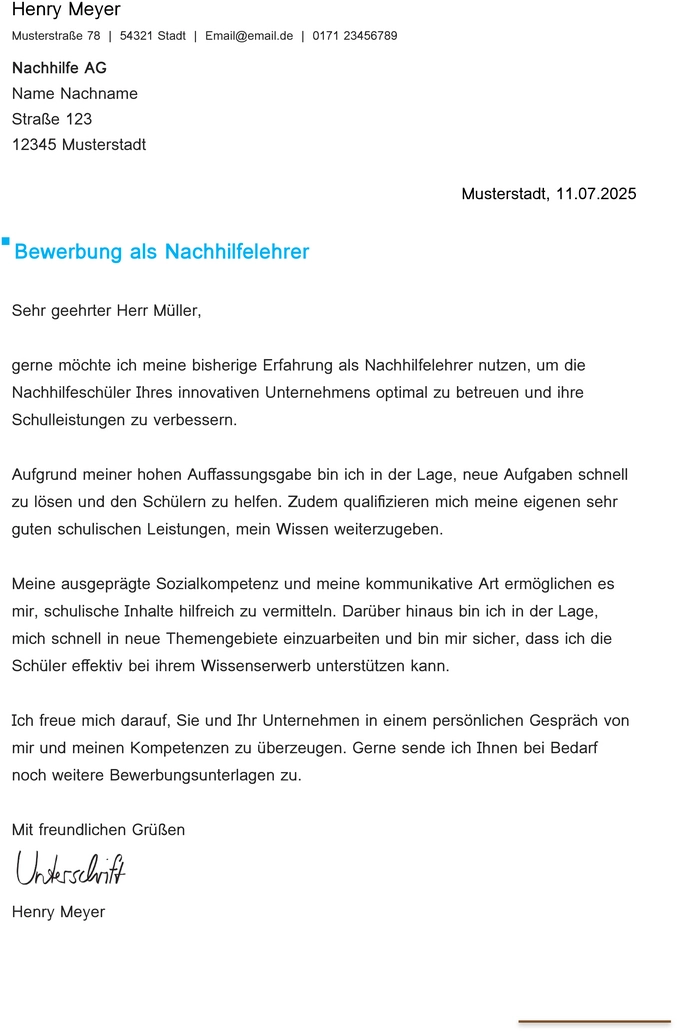 word-vorlage-bewerbung-nachhilfelehrer