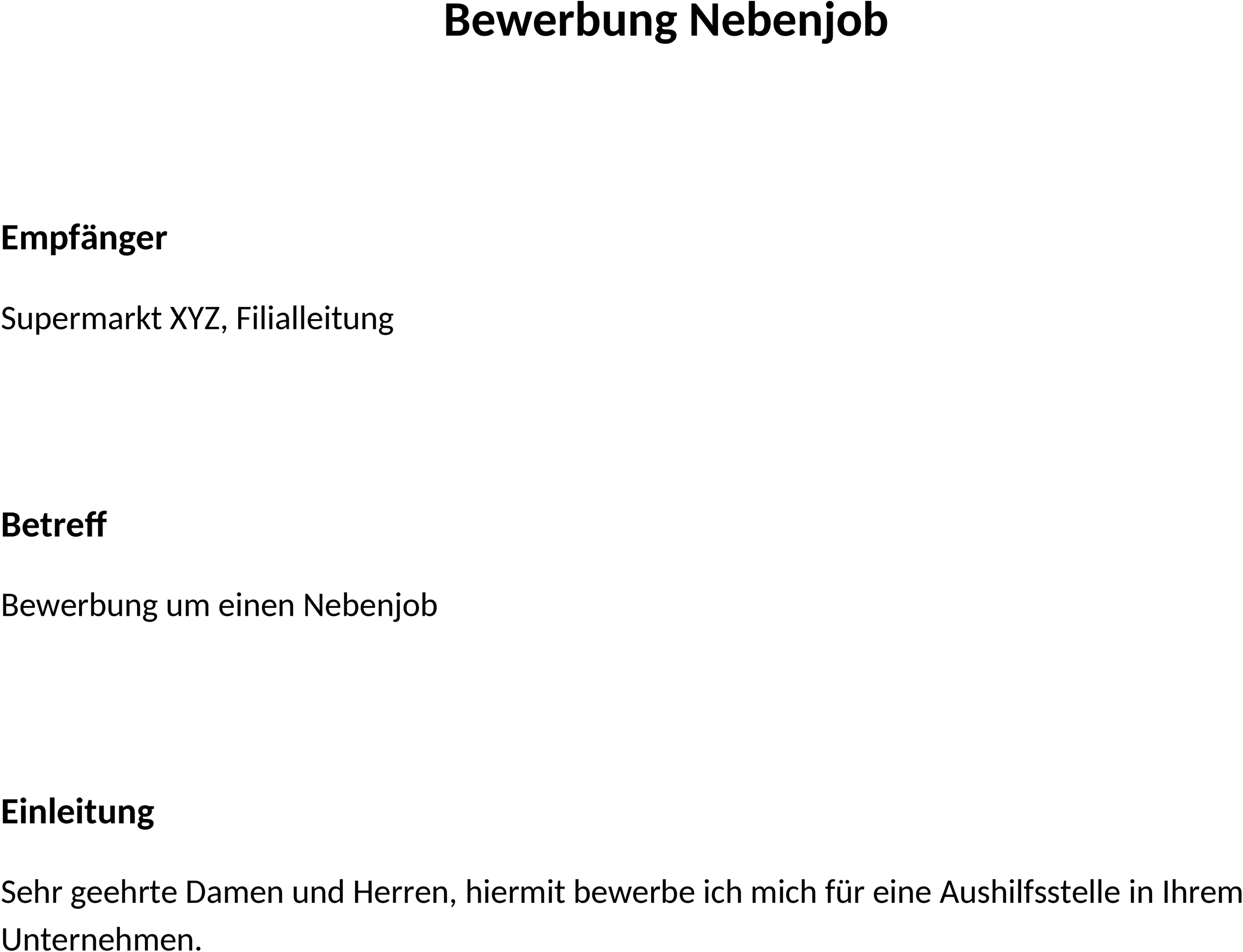 Word Vorlage für Bewerbung Nebenjob