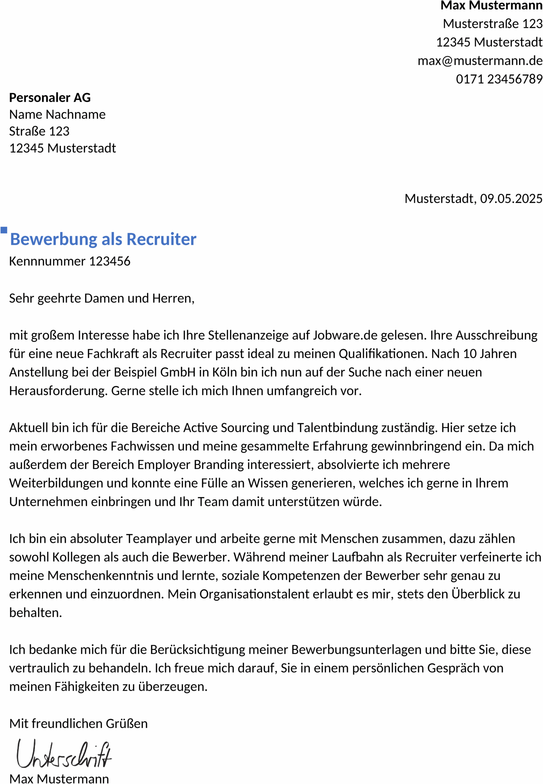 Word Vorlage Bewerbung Recruiter Berufserfahren